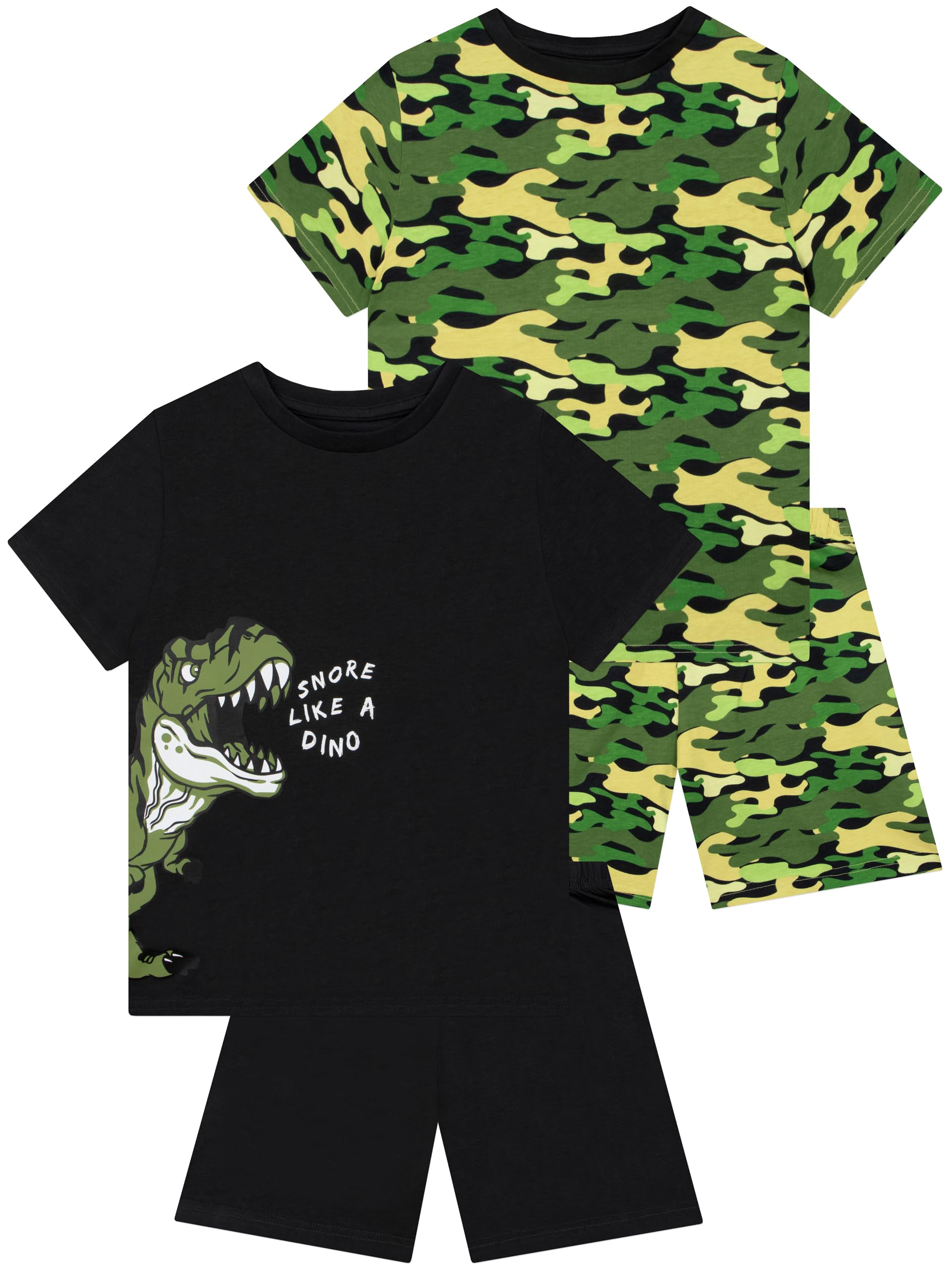 Harry Bear Pyjamas, Dinosaur And Camo Boys Pyjamas Multipack, Pack Of 2 Boys Pjs Short Sets 6-7 Years