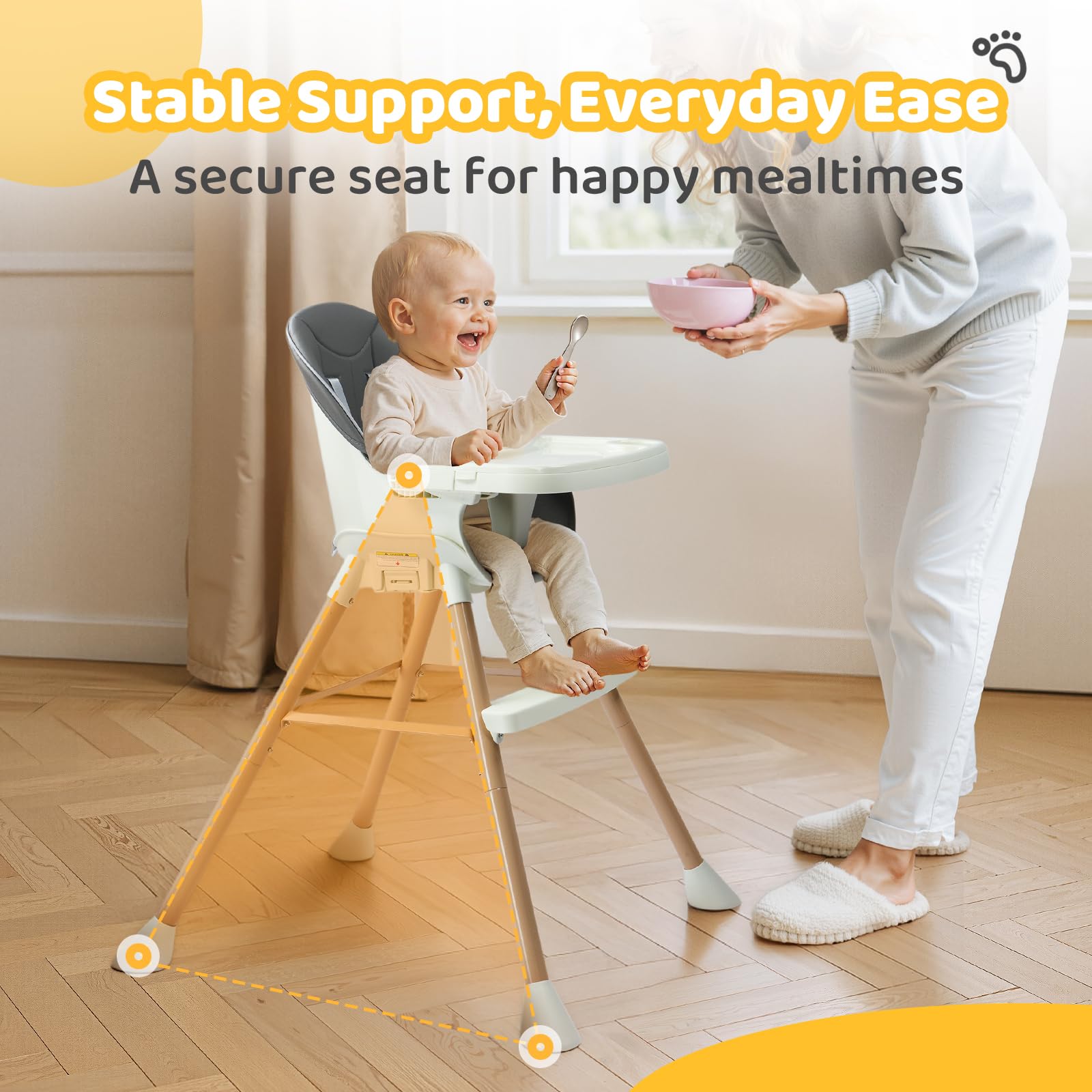 BONNLO Chaise Haute Bébé Évolutive, Pieds Fixes, Structure Renforcée, 4 KG Léger, 68x68x93cm, Réglable en Hauteur, Ceinture 5 Points, Fixation sur Chaise Adulte, Nettoyage Facile (Gris foncé)