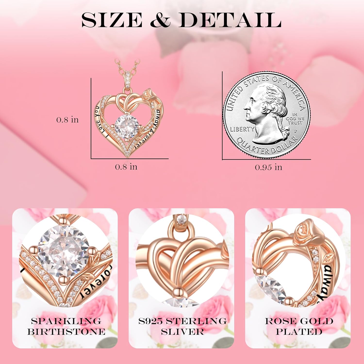 AENEAS Valentines Day Gifts for Women Birthstones Necklaces for Women, 925 Sterling Silver Heart Pendant with Sunflower/Rose/Claddagh/Flamingo/Cross, I Love You Necklace Jewelry Birthday Christmas Trendy Gifts for Women - Image 4