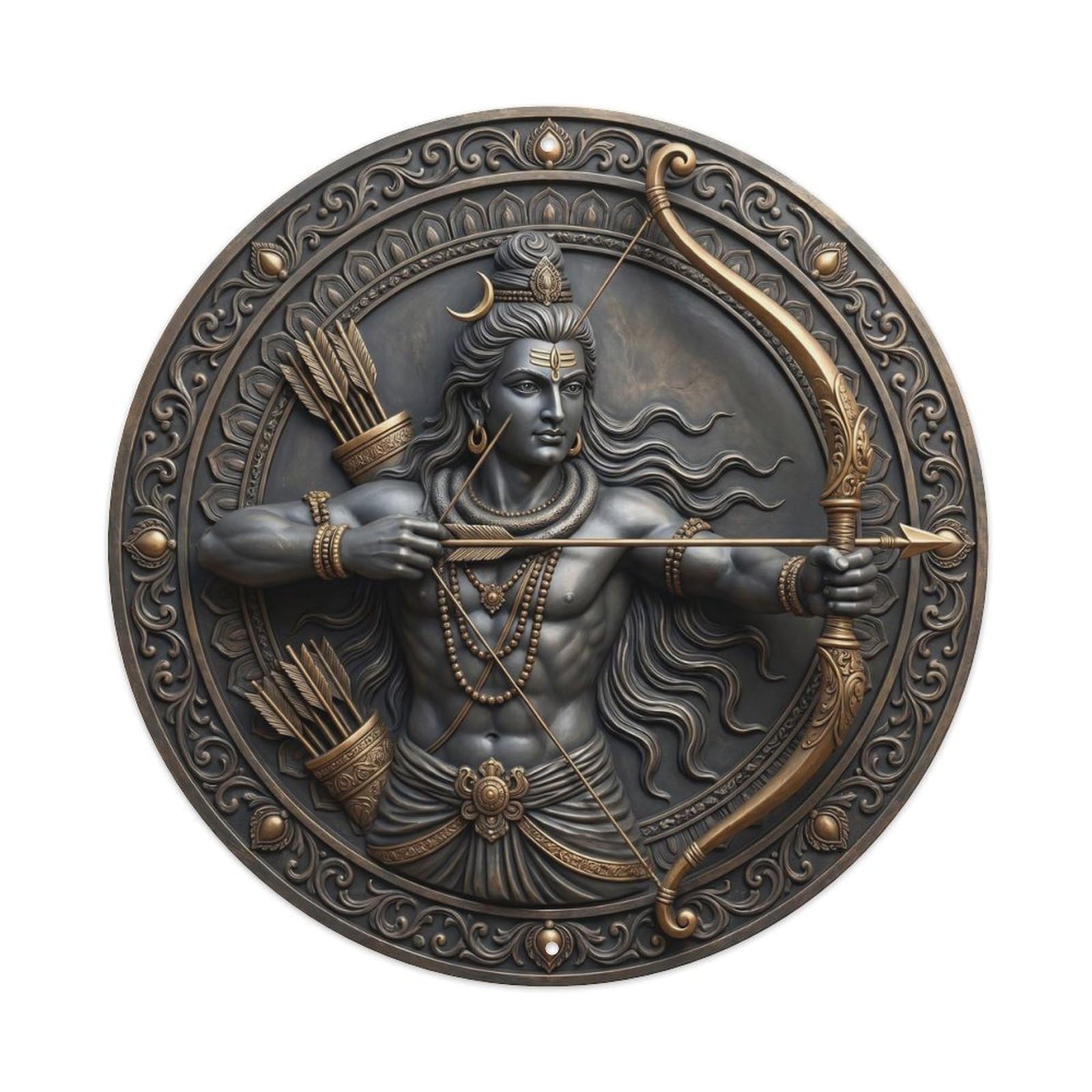 Shiva Pinaka Bow Arrow Archer Divine Relief Sculpture Metal Tin Sign