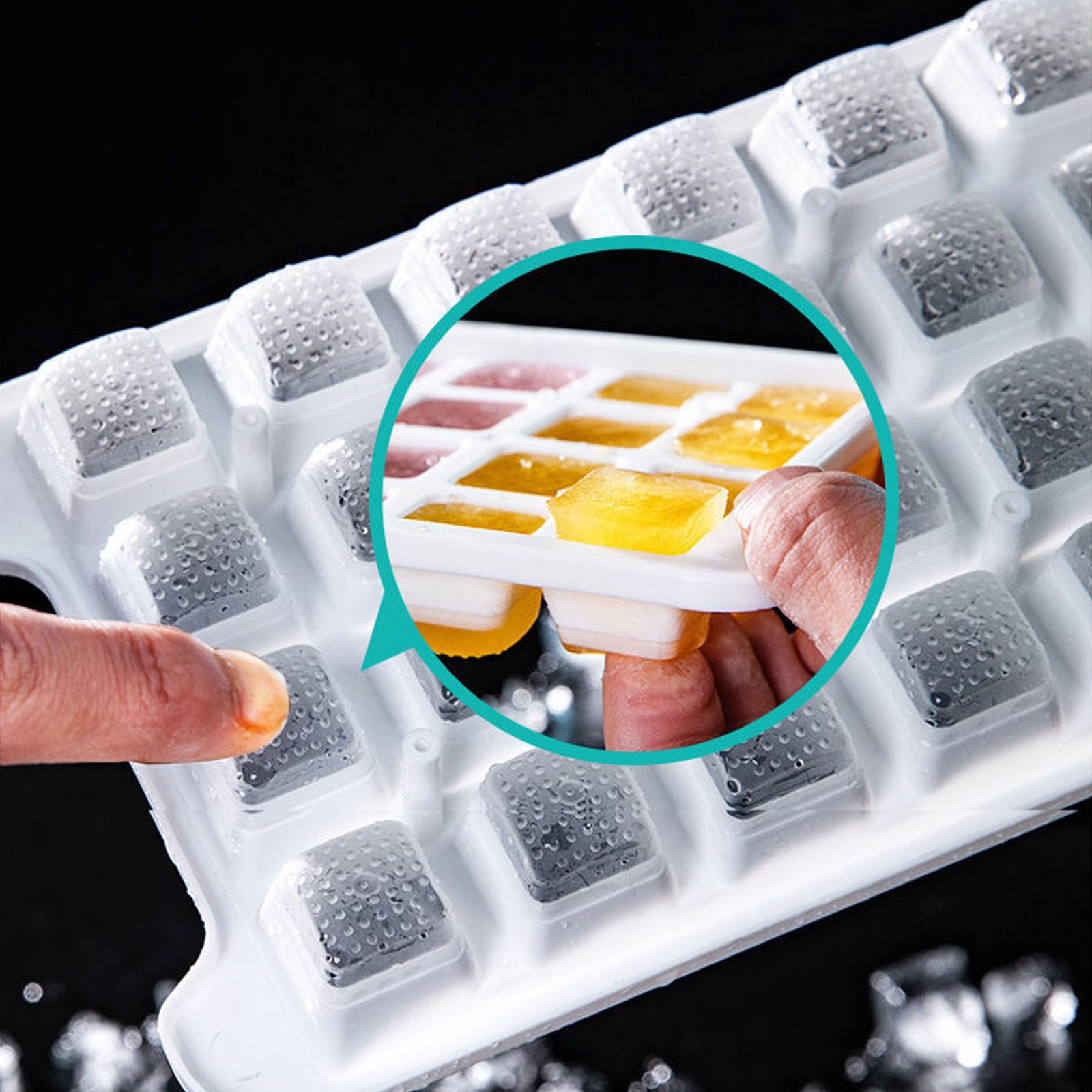 Eiswürfelform mit 4 Ebenen mit Deckel & verschließbarem Mülleimer - 128 Fächer, leicht zu lösender weicher Boden, stapelbarer Eiswürfel-Organizer für Gefrierschrank, BPA-frei