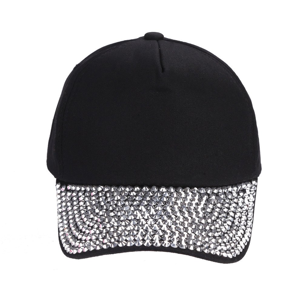 Women Studded Rhinestone Crystals Adjustable Baseball Cap Plain Sparkling Bling Denim Sun Hat