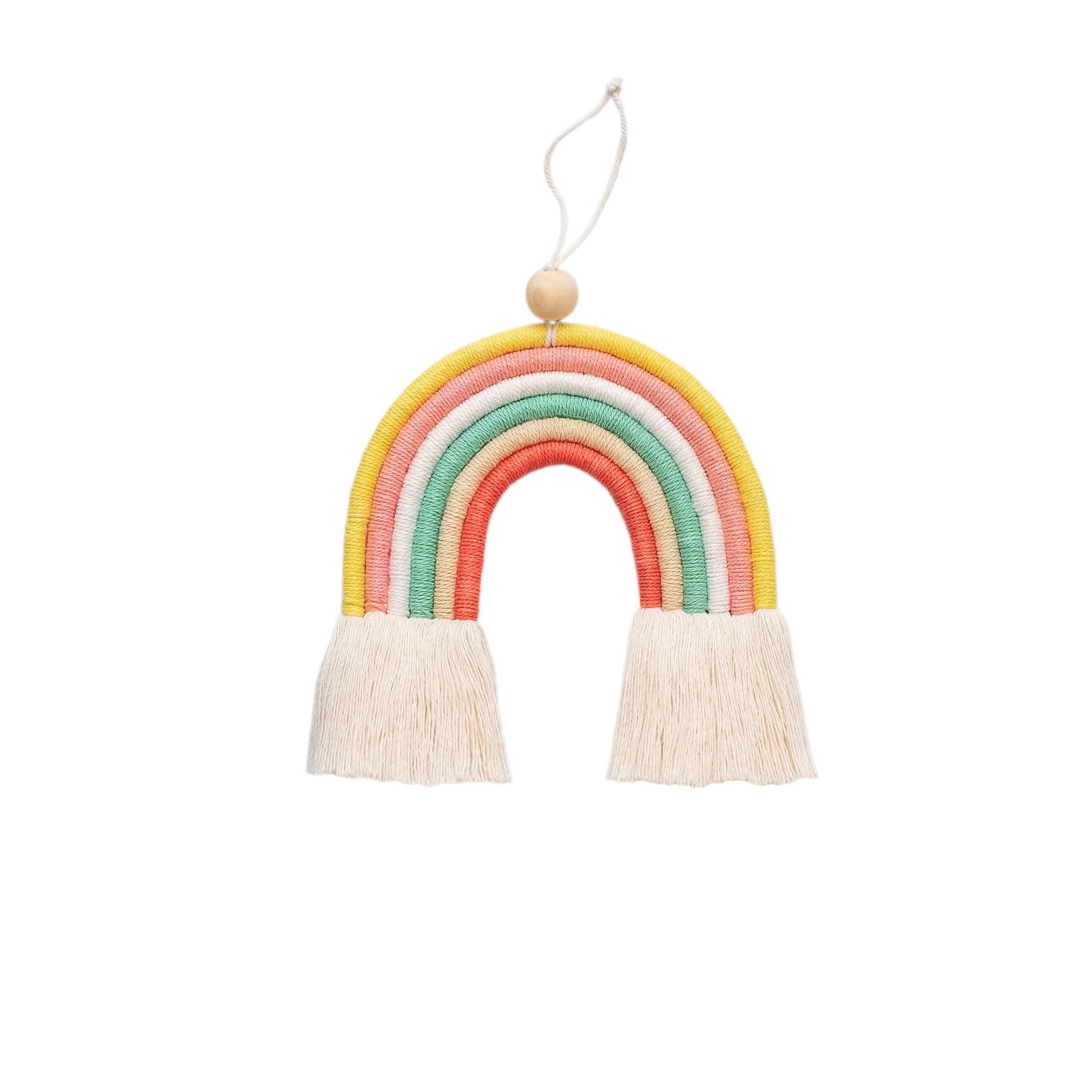 Macrame Wall Hanging | Handmade Woven Tassel Ornament for Home or Nursery Baby Kids Room Decor | Boho Nordic Scandinavian Style (Unicorn Rainbow)