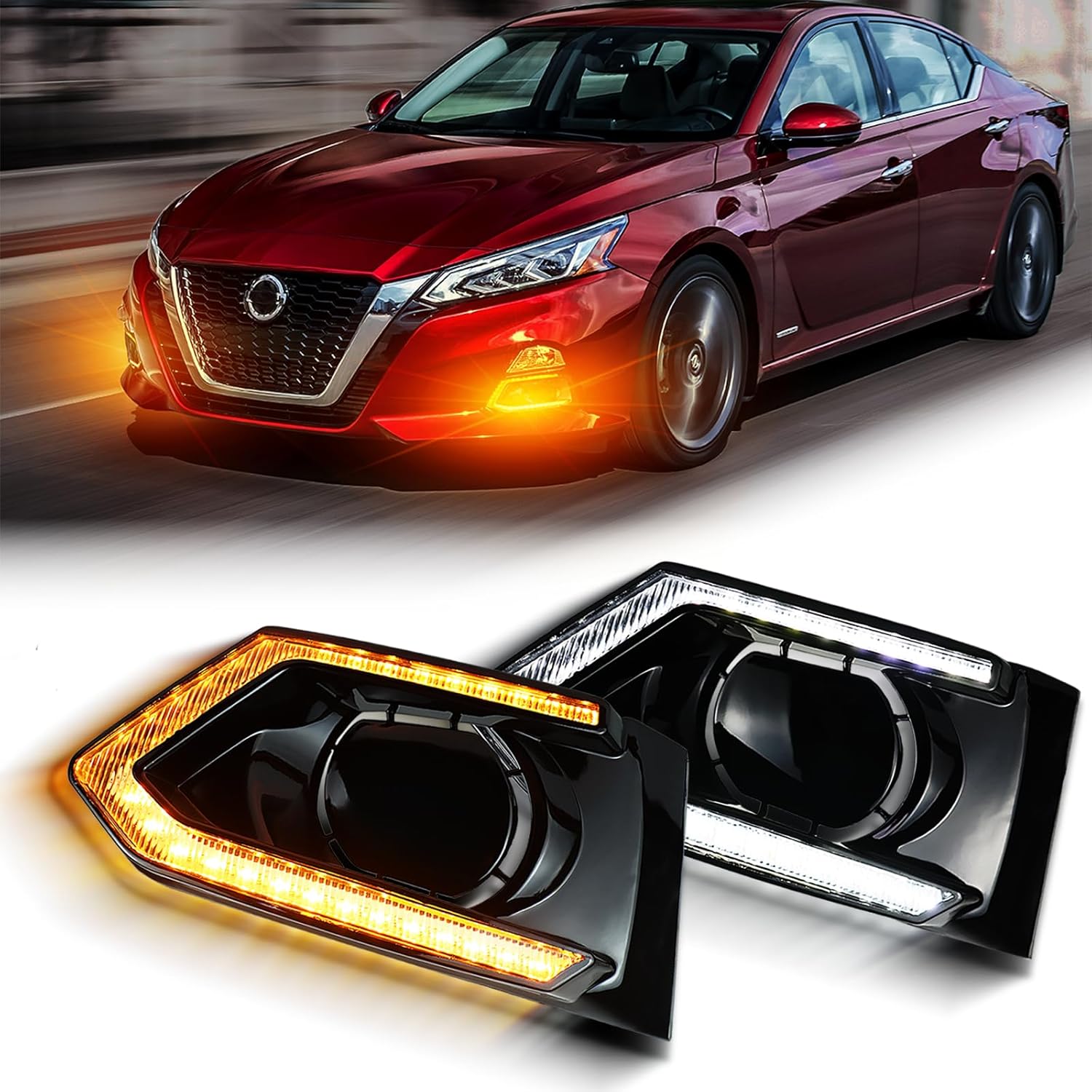 Front Bumper Fog Light Daytime Running Lamp Turn Signal LED Compatible with Nissan Altima 2019-2022 S SR SV SL Platinum