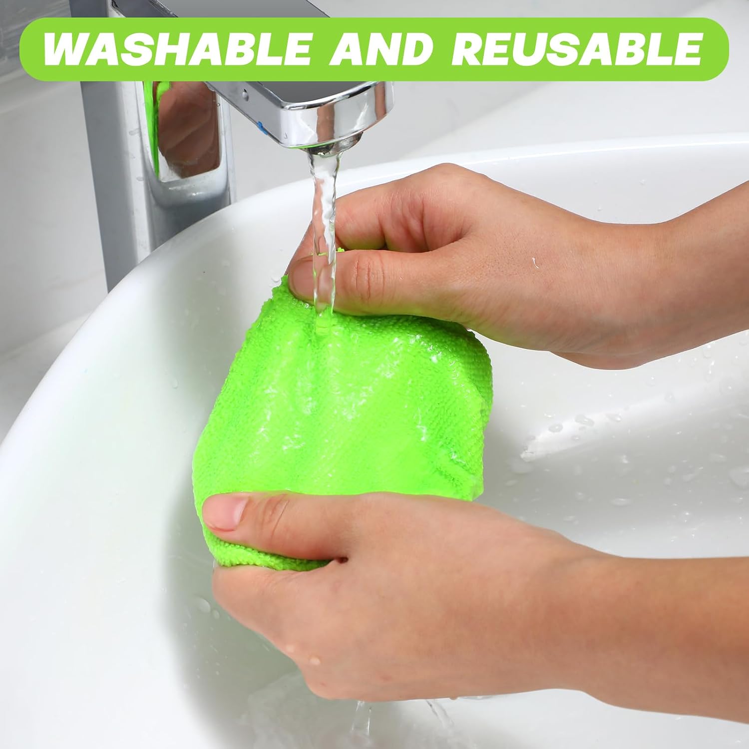 Baderke 8 Pcs Car Window Cleaner Kit Include Windshield Cleaning Tool with Extendable Handle 5 Microfiber Bonnets 1 Car Ventilation Brush 1 Empty 50ml Spray Bottle Glass Wiper Kit(Green,24 Inch)