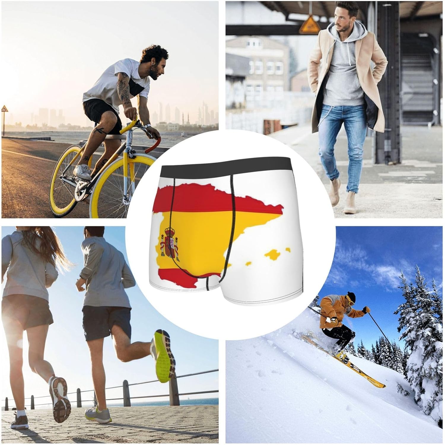 Spanish Flag Map Print Boxers For Men–full Print Mens Underwear Boxer Briefs,Comfortable And Breathable Mens Boxers