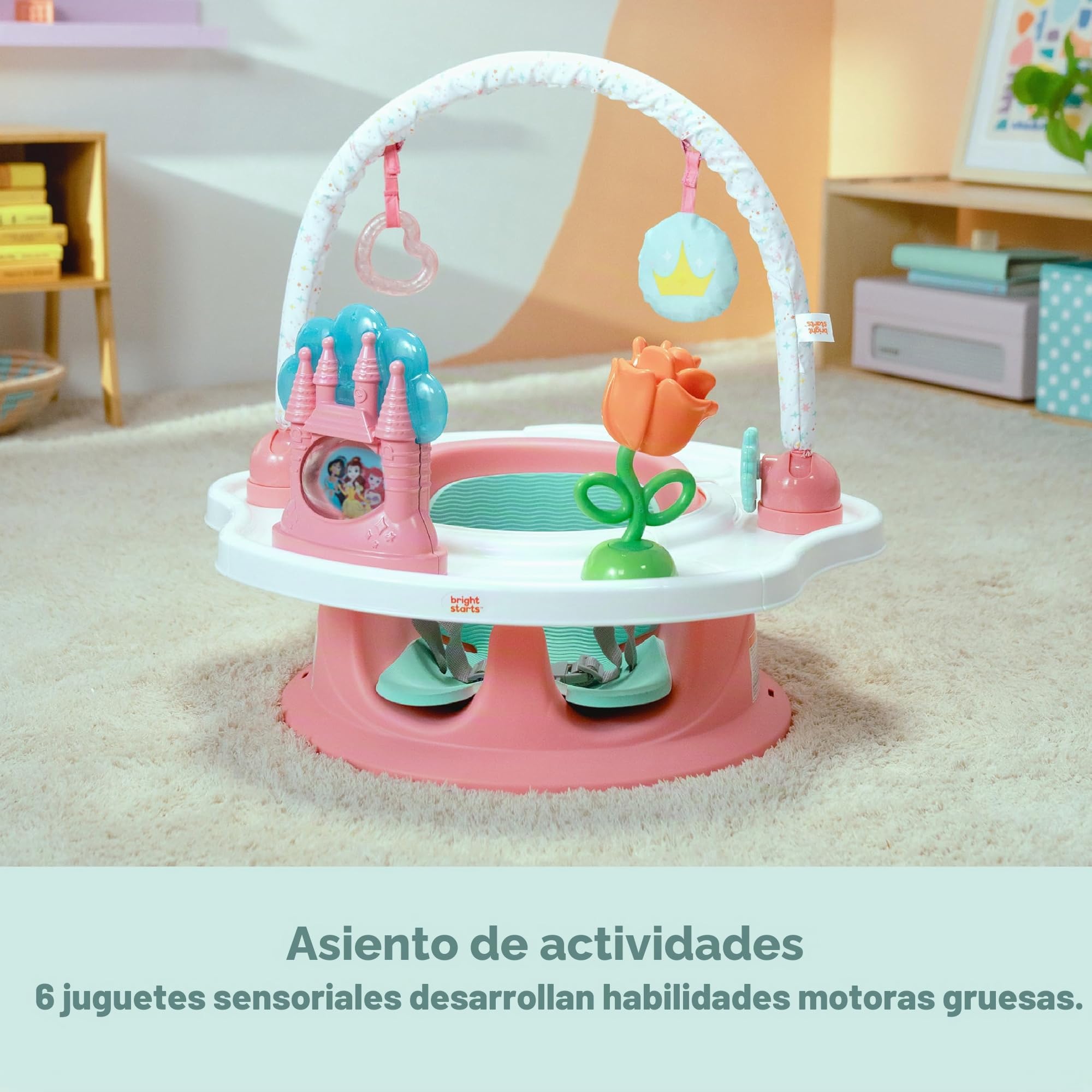 Bright Starts, SuperSeat Disney Princesas, Silla para Bebés para Sentarse, Jugar y Comer, Rosa, Para 4 Meses a 4 Años