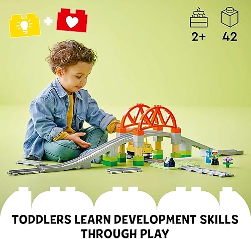 Miniatura 2 de LEGO DUPLO - Juego de expansión de puente y pistas de tren de la ciudad, 10 piezas adicionales de vías de tren, juego de tren para preescolar y