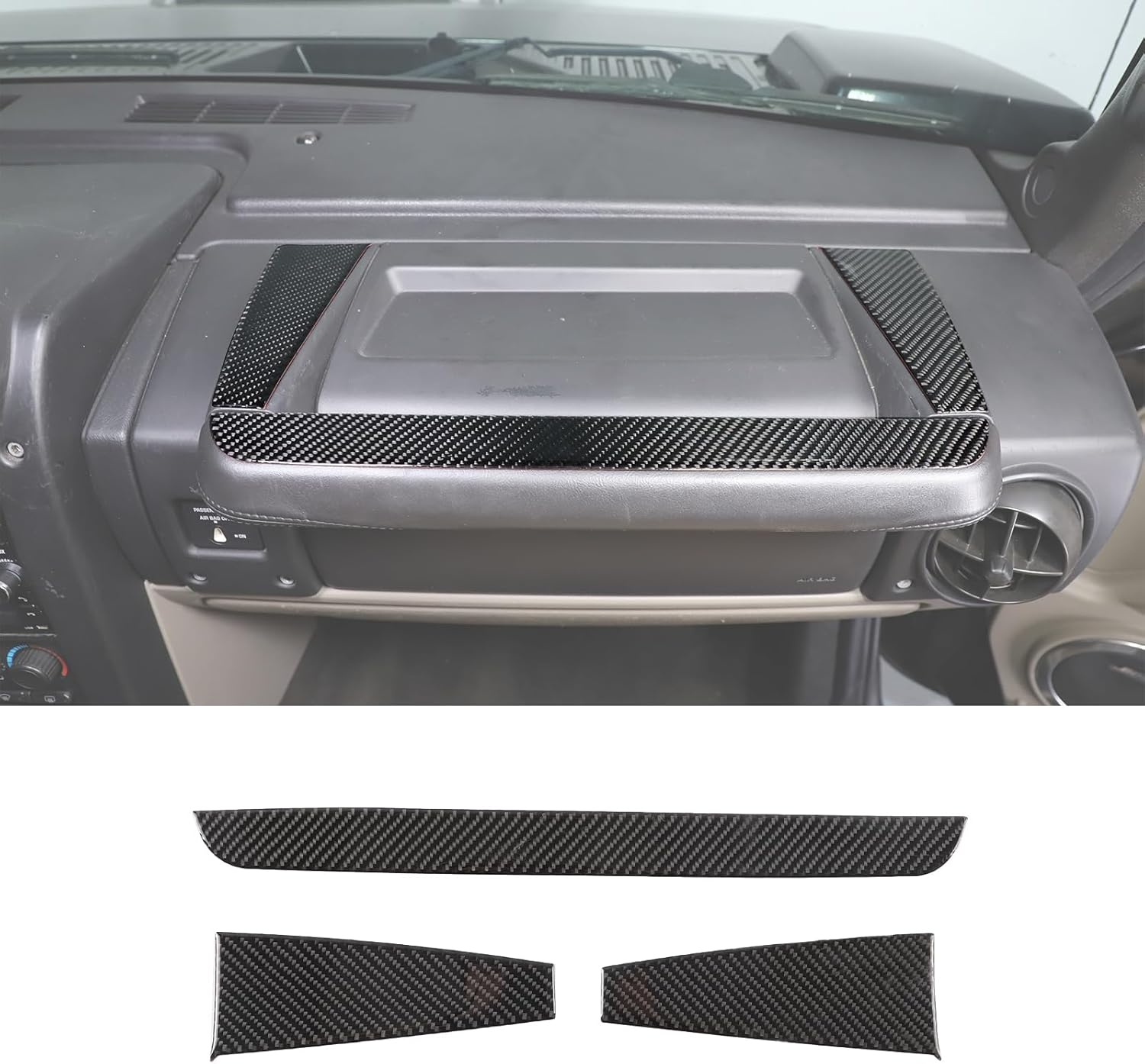Soft Carbon Fiber Co-Pilot Grab Bar Panel Trim Compatible with Hummer H2 2003-2007, Center Console Passenger Grab Handle Panel Trim Accessories, 3PCS (Black)
