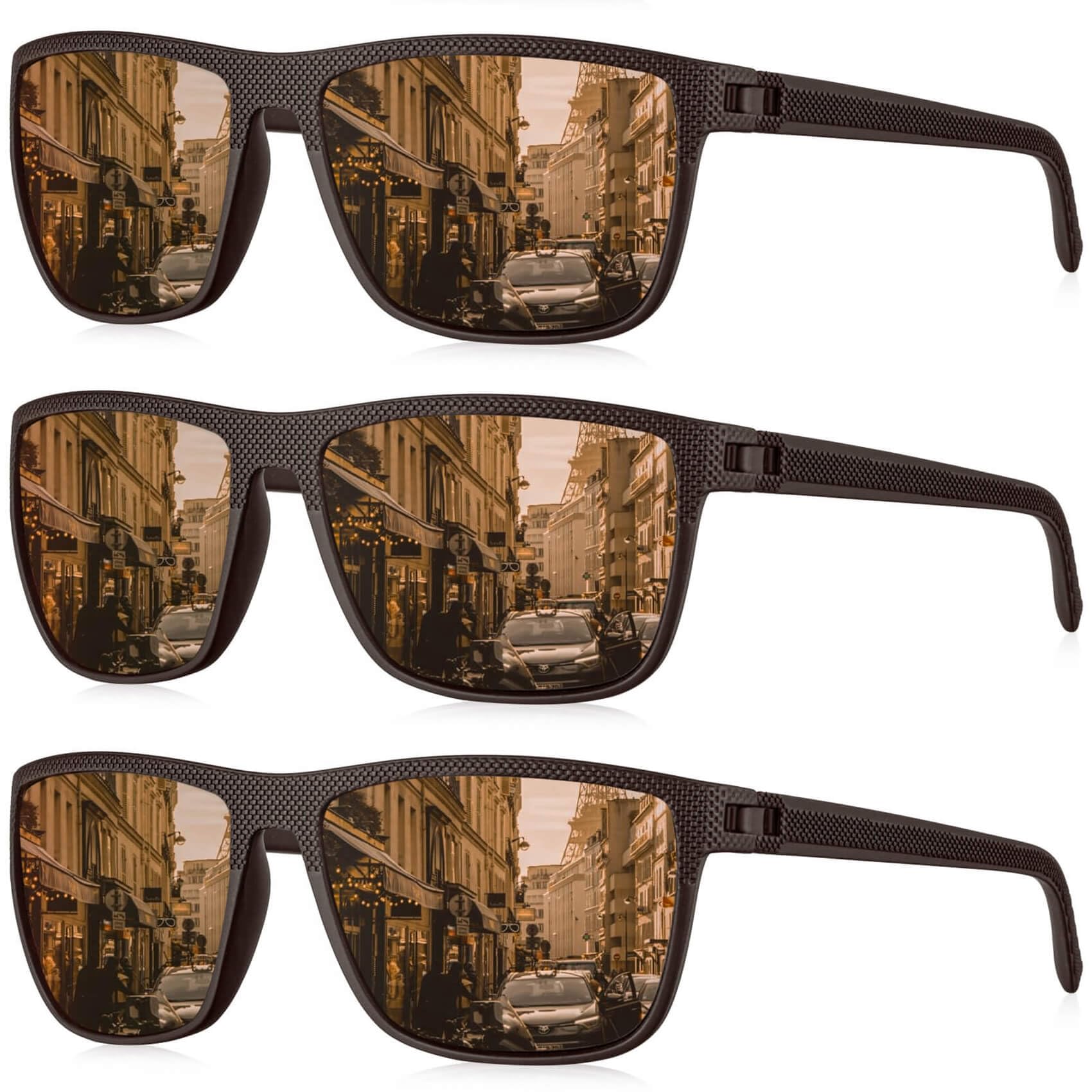 KALIYADI Polarized Sunglasses for Men, Lightweight Sun Glasses with UV Protection for Driving Fishing Golf (3 Pack) Brown/Brown/Brown