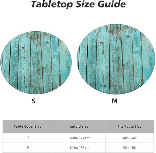 Miniatura 7 de Mantel redondo de grano de madera turquesa desgastado, borde elástico, ajustable para mesas de hasta 45 a 50 pulgadas de diámetro