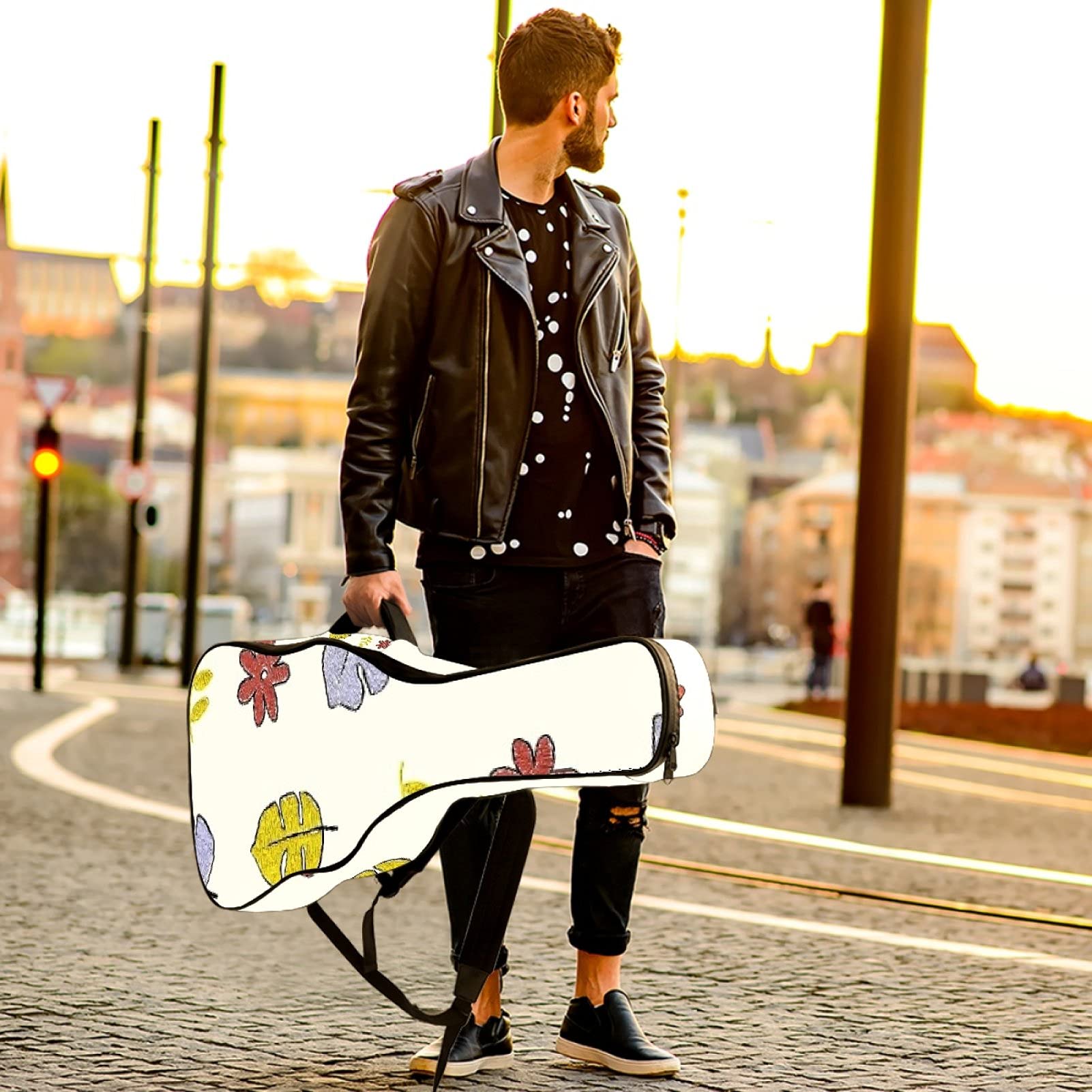 Housse pour guitare acoustique avec poche rembourrée de 1,1 cm d'épaisseur et imperméable en tissu Oxford avec poignée et bandoulière
