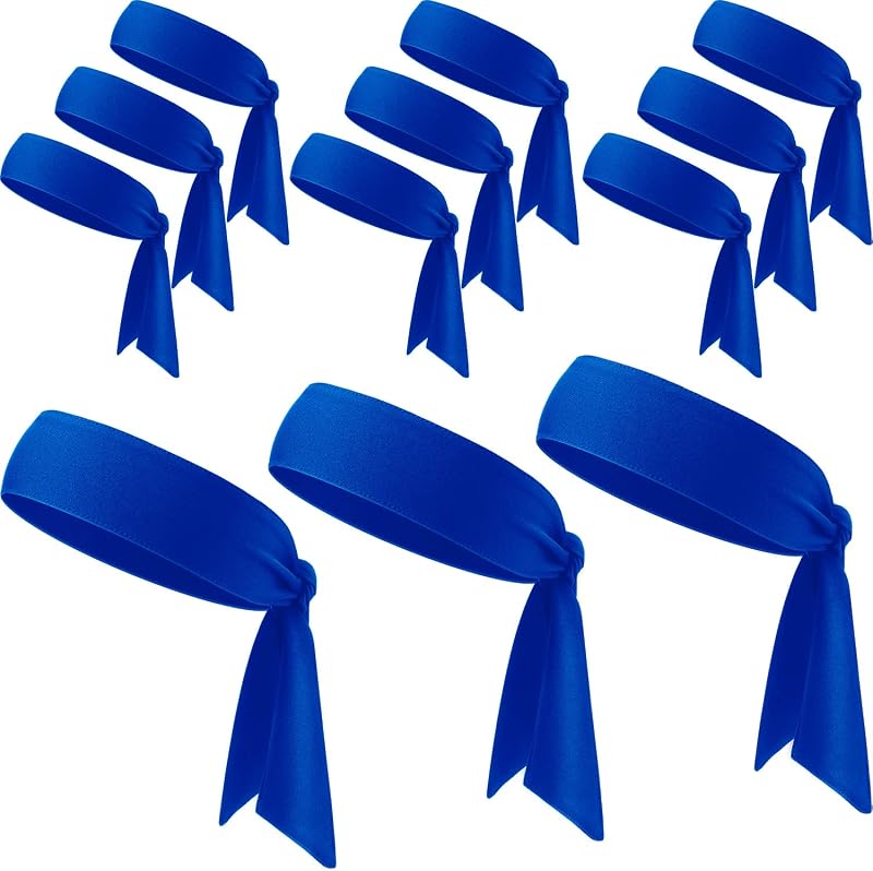 WILLBOND 12 Pieces Tie Headbands for Women Men Dry Sports Athletic Sweatband Adjustable Elastic Head Band for Basketball Tennis Running Workout Ninja Karate