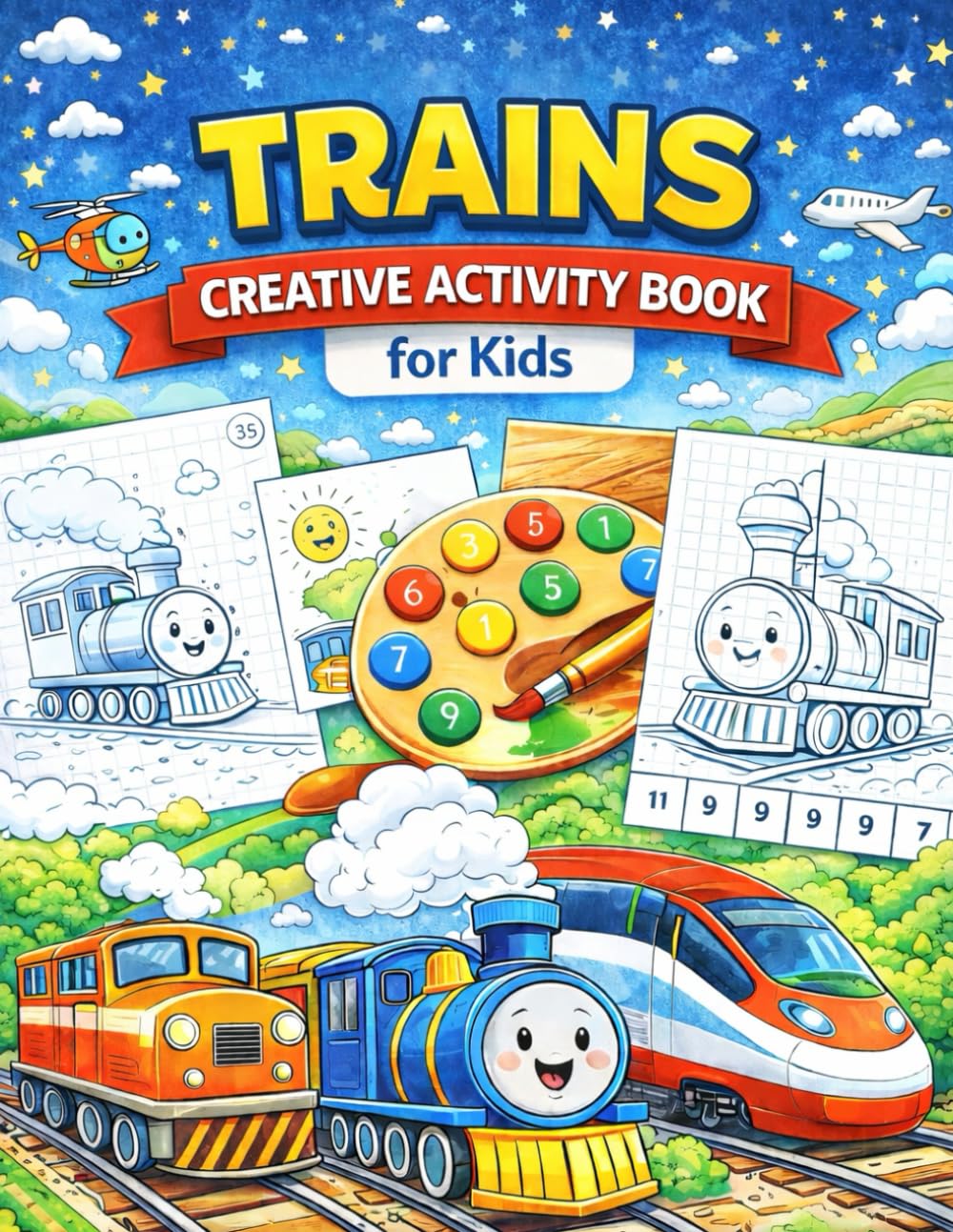 Trains – Creative Activity Book for Kids: Coloring, Color by Number & Fun Drawing Activities For Kids Ages 4–8