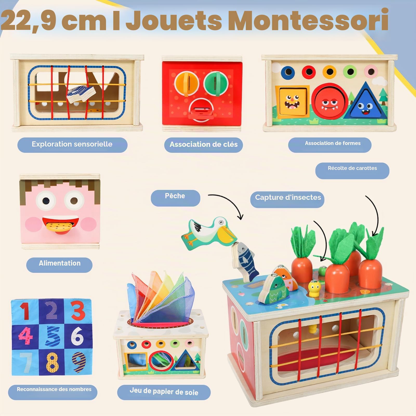 LZDMY Jouet Montessori Bebe 6-12 Mois, 9 en 1 Jouet en Bois Boîte à Mouchoirs Bébé, Jeux Montessori Enfant 1 2 3 Ans, Jeux Éducatif Eveil Motricité Bébé Idéal Cadeau pour Garçon Fille