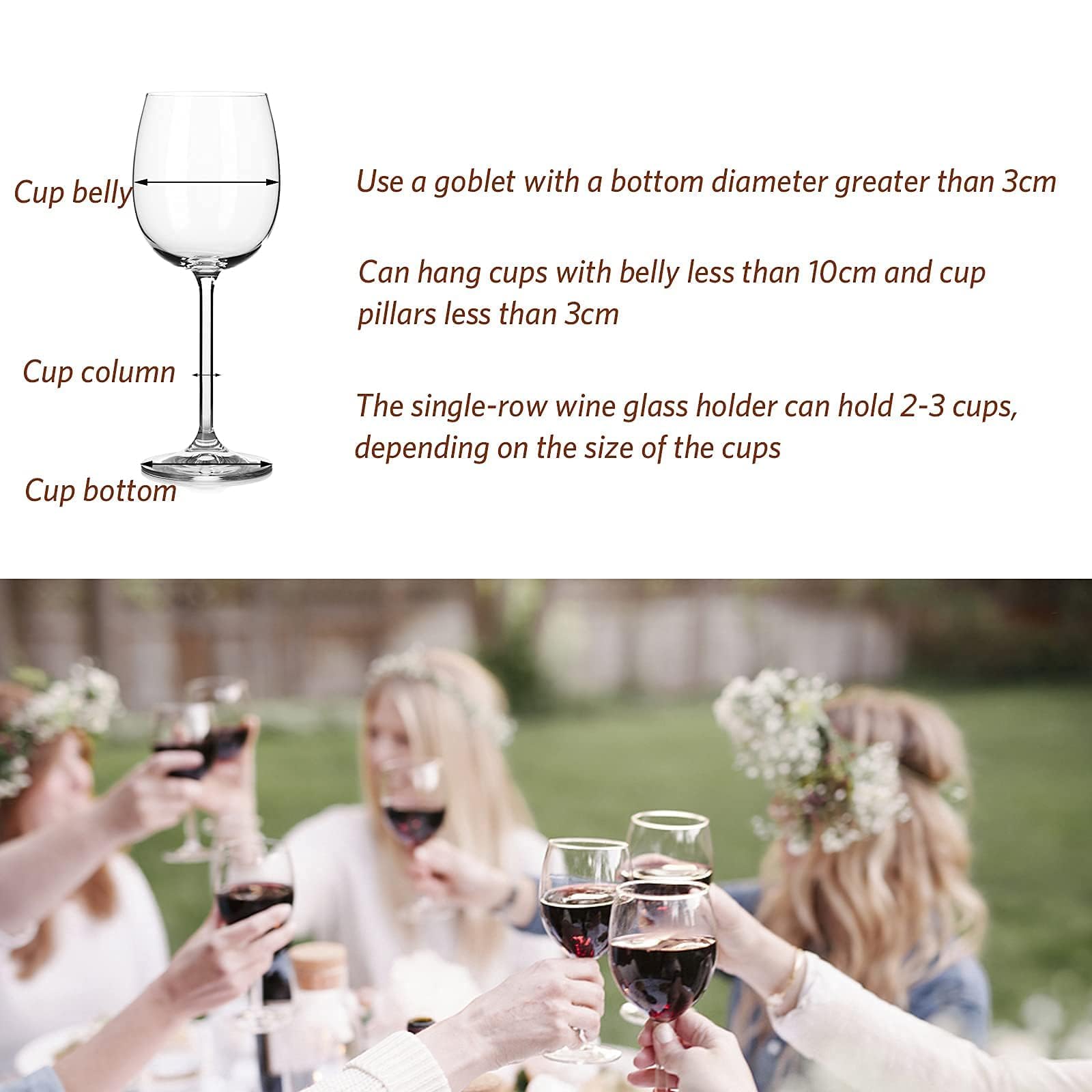 Confezione da 2 supporti per calici da vino in metallo nero, da