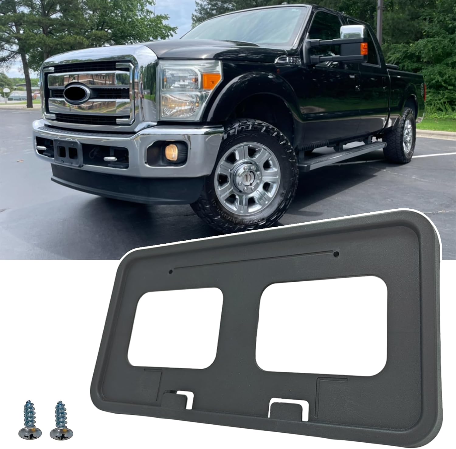Front License Plate Frame for Ford F250 F350 F450 F550 Super Duty 2023 2024 2025 2026 NO Drill Front Bumper License Plate Holder Mounting Bracket Cover Replace # PC3Z-17A385-AA FO1068203