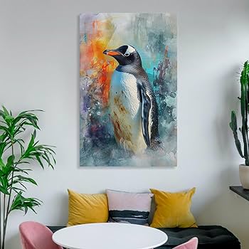 Amazon.co.jp: 絵画 かわいいペンギンの水彩画インテリア 絵画