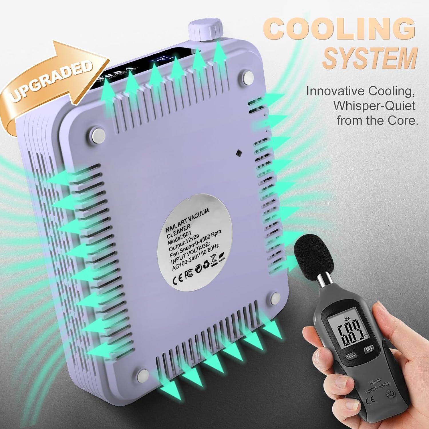 NXJ INFILILA Nail Dust Collector Upgrade Professional 4500RPM Nail Vacuum Fan Vent Dust Collector, Adjustable Speed Portable Dust Collector Nail Tech for Acrylic Nail Manicure Salon Home Purple