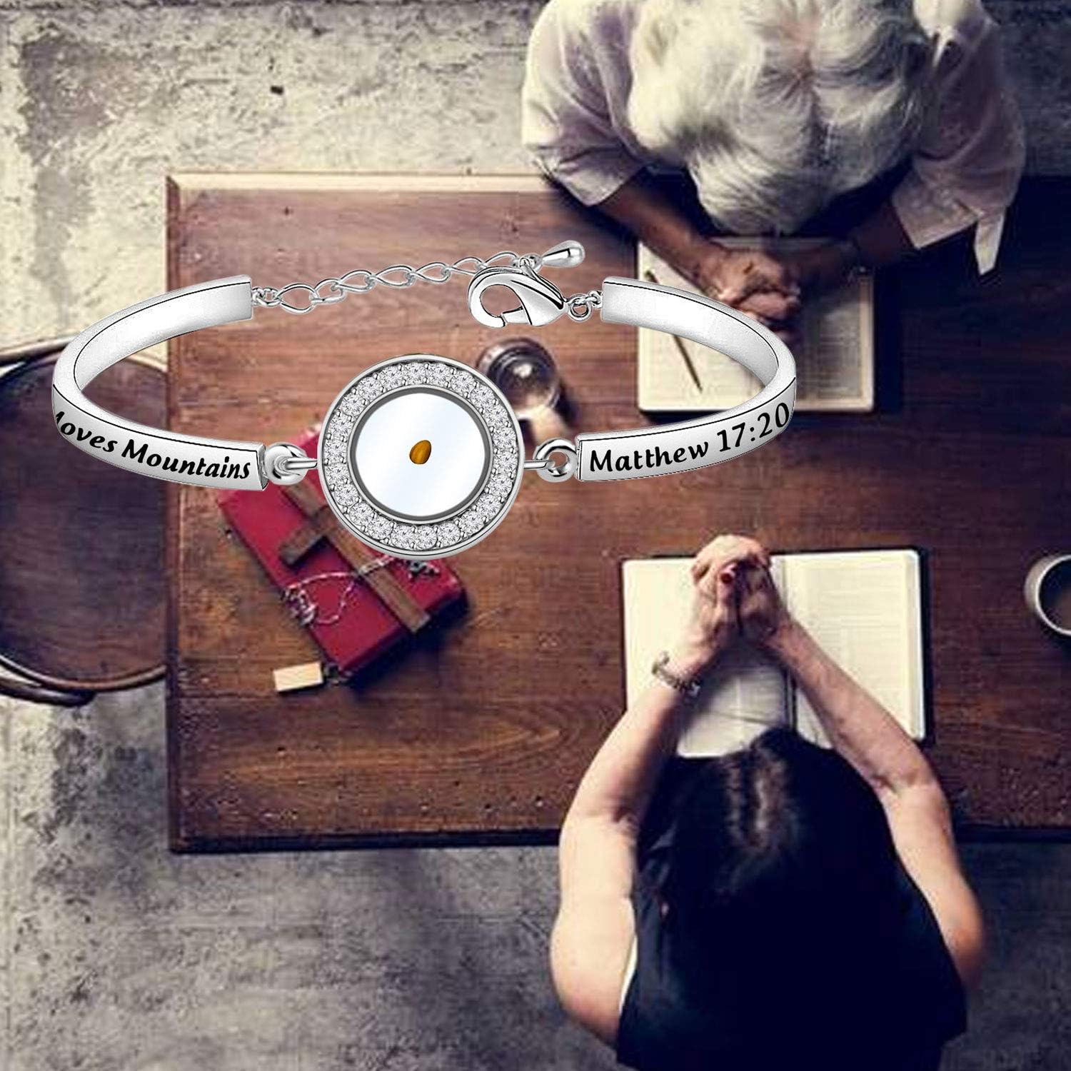 FEELMEM Christian Mustard Seed Bracelet Christian Gift Mustard Seed Faith Moves Mountains Matthew 17:20 Faith Bracelet - Image 4