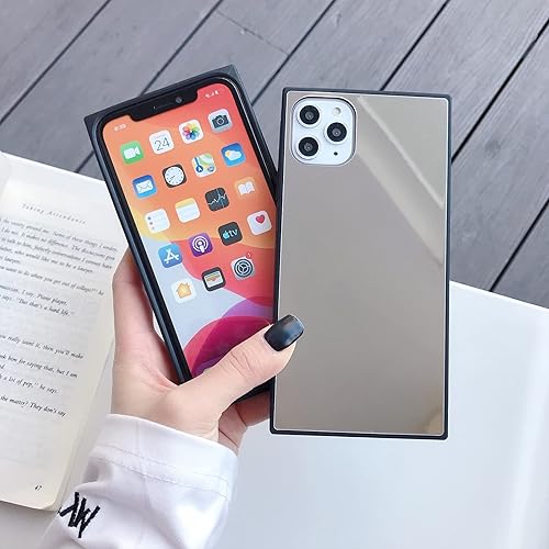 Miniatura 8 de aowner Funda cuadrada para iPhone 15 Pro Mirror Case para mujeres y niñas, maquillaje lindo cristal brillante espejo trasero a prueba de golpes de