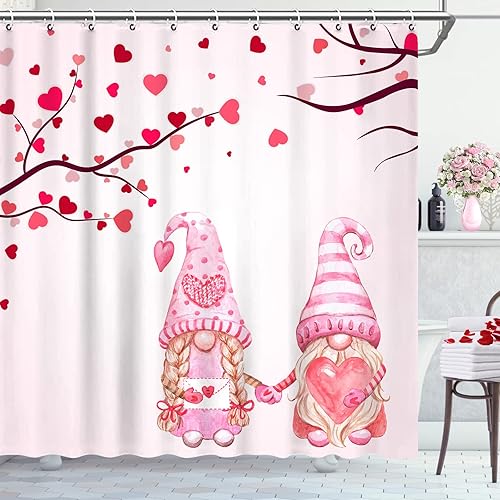 Miniatura 2 de APKPK Cortina de ducha de arcoíris para el día de San Valentín, 72 x 72 pulgadas, juego de baño abstracto de corazón rojo de amor, decoración de