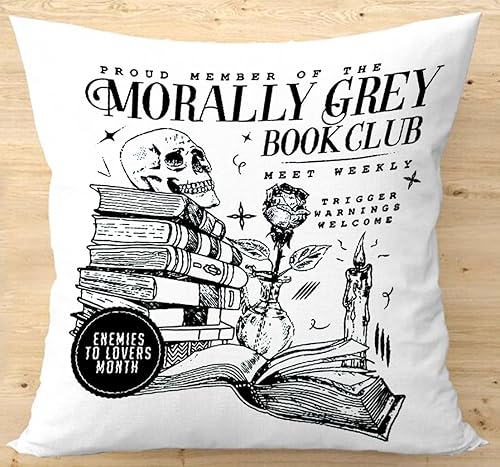 Newdv Fundas de almohada góticas de 18 x 18 pulgadas, funda de almohada de libro de lectura de fantasma, funda de almohada de esqueleto, regalo para