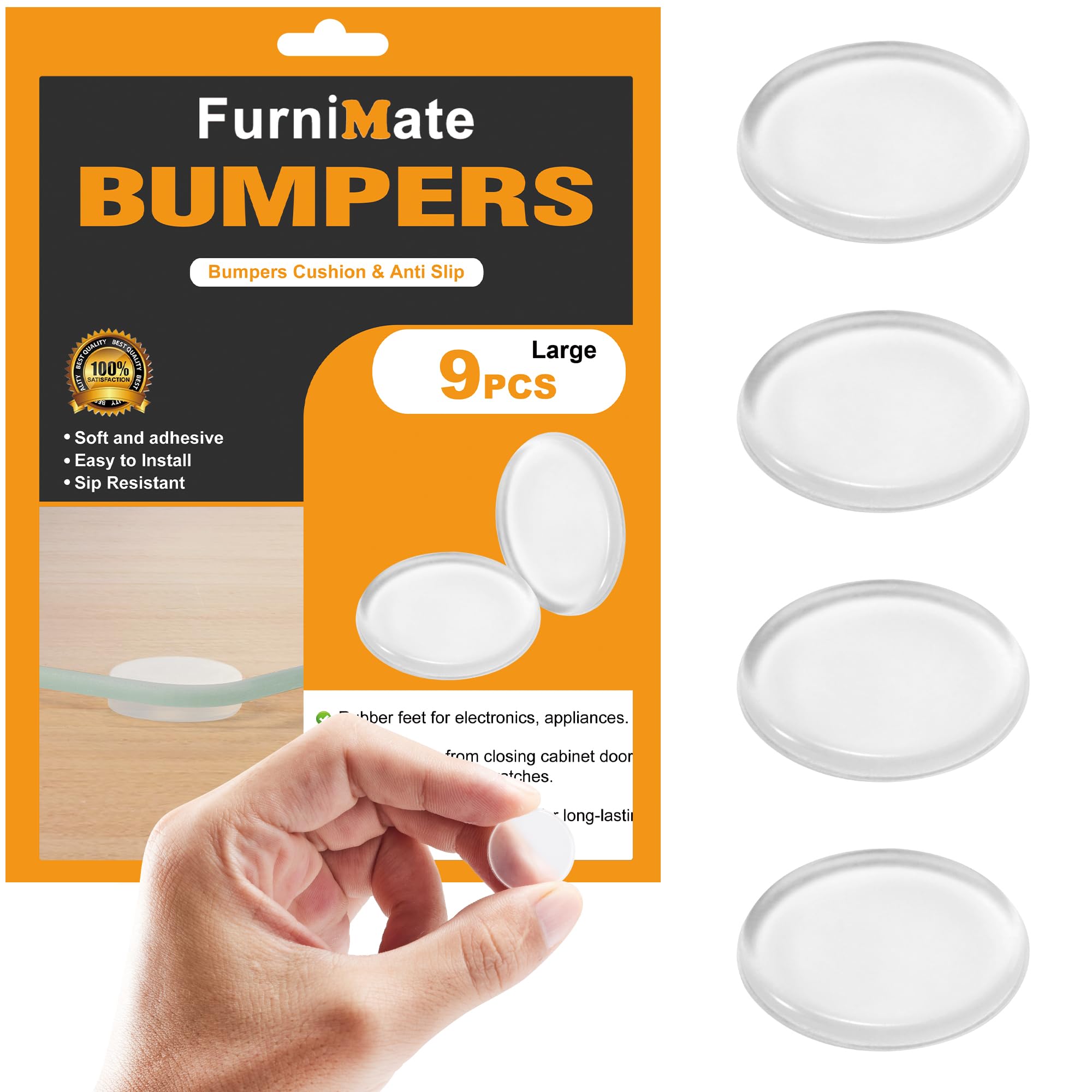 FURNIMATE Large Clear Bumpers Pads 9PCS Rubber Clear Glass Bumpers  Round Bumpers for Glass Top Cutting Board