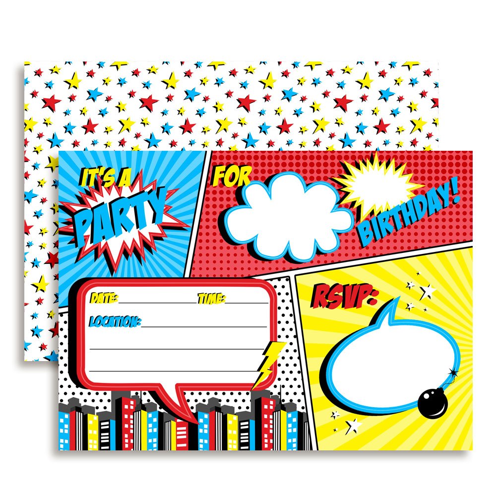 Amazon.com: Super Hero Comic Book Birthday Party Invitations for Boys, 20 5 Amazon.com: Super Hero Comic Book Birthday Party Invitations for Boys, 20 5