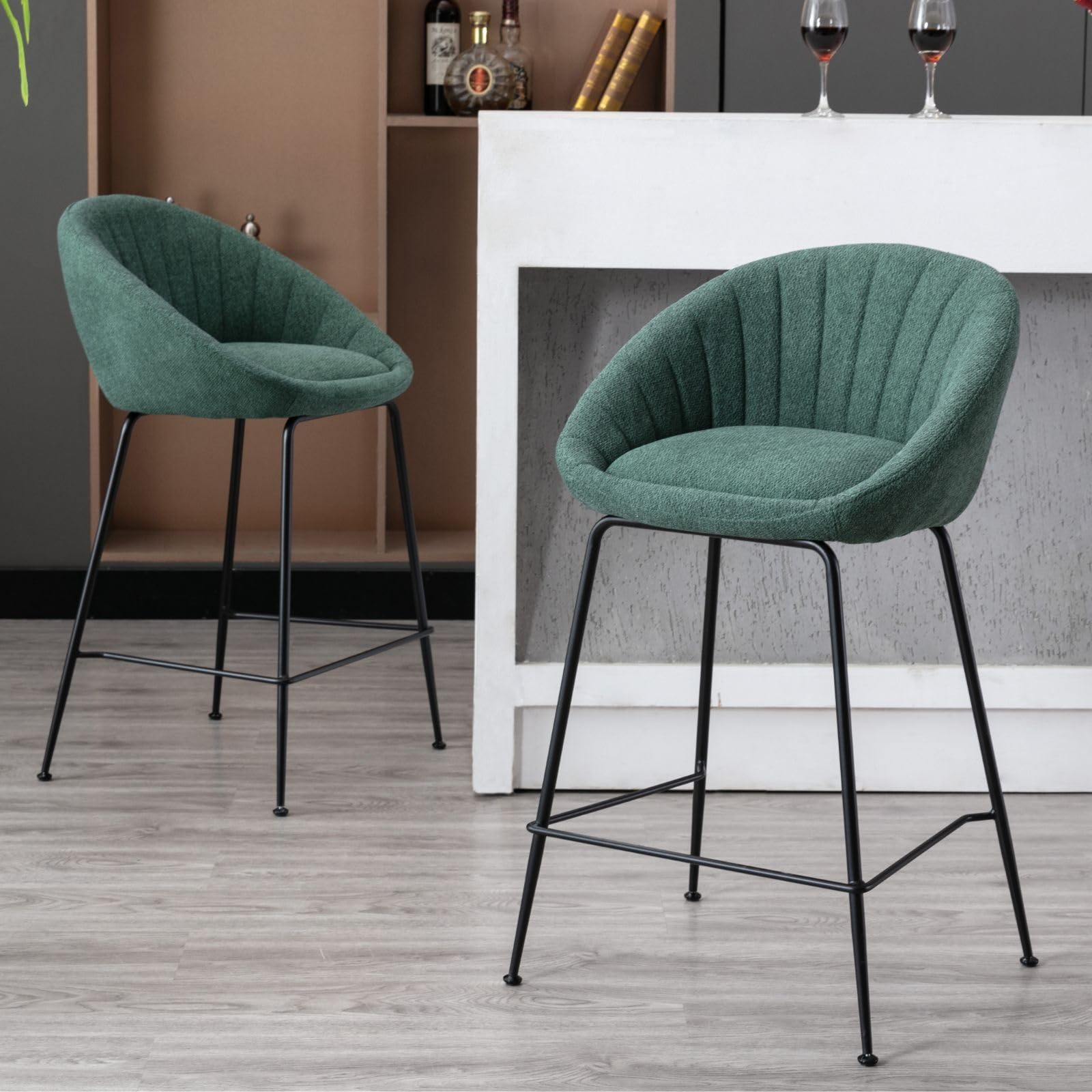 chairus Juego de 2 Taburetes de Bar Modernos Sillas Altas de Cocina con Respaldo, Sillas de Bar de Fibra con Patas Negras Taburetes Altos para Islas de Cocina/Restaurante,Verde