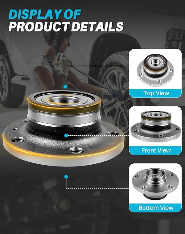 2 Pcs 512319 Rear Wheel Bearing Hub Assembly Compatible with VW Passat 06-22 (2011 Excluded), Jetta 05-18 for Tiguan 09-16, Golf CC Beetle GTI EOS 07-16, for Audi TT 08 09, Q3 15-18, 5 Lugs w/ABS by KNOLET - Used condition - Image 8