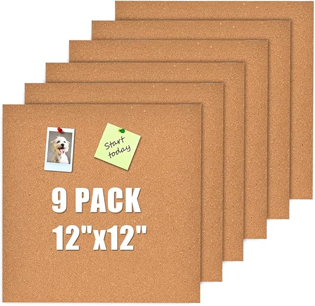 Okydoky Self-Adhesive Cork Borad, 4mm Thick Cork Boards for Walls,Bulletin Board, Cork Board Tiles for Office, Home, School (4mm Thick, 30x30cm-9P)