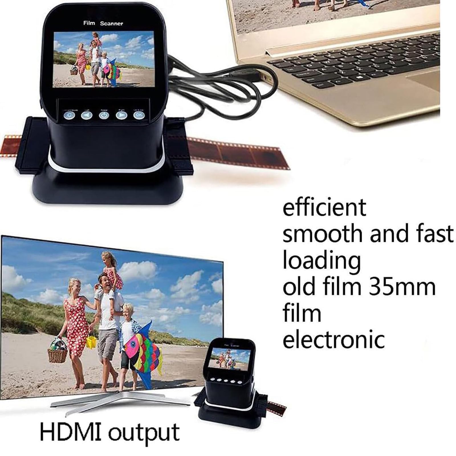 Skaner folii i slajdów o wysokiej rozdzielczości, przeglądarka slajdów 22 MP z 4,3-calowym wyświetlaczem LCD do 35 mm 135 126 127 negatywów i slajdów do JPEG