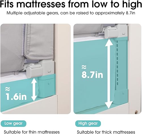 Miniatura 5 de Barandilla protectora para cama de bebé para niños pequeños  Rieles de cama de 58.7 pulgadas para cama individual, matrimonial, Queen, King tamaño