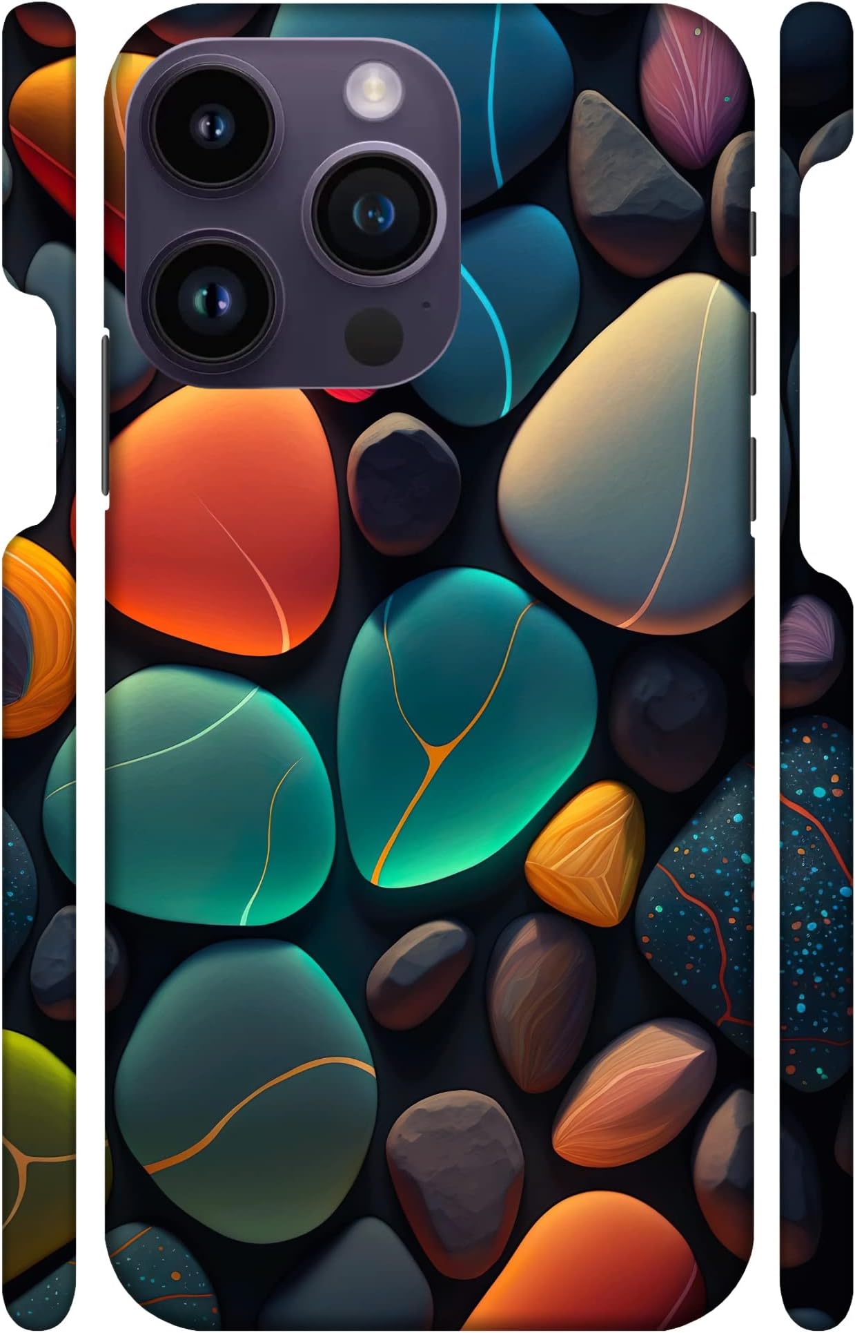 TrishArt ''Colourful Stones''-(Orange-Sky Blue) Printed Hard Mobile Back Cover & Case for iPhone 14 Pro (6.1 inch), Desiger | Protective & Premium Cover & Case