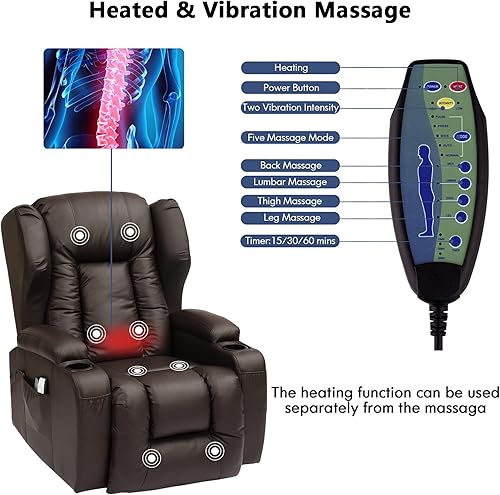 Miniatura 10 de Sillas reclinables eléctricas para personas mayores con masaje y calefacción, silla reclinable de piel sintética para sala de estar, asiento de cine