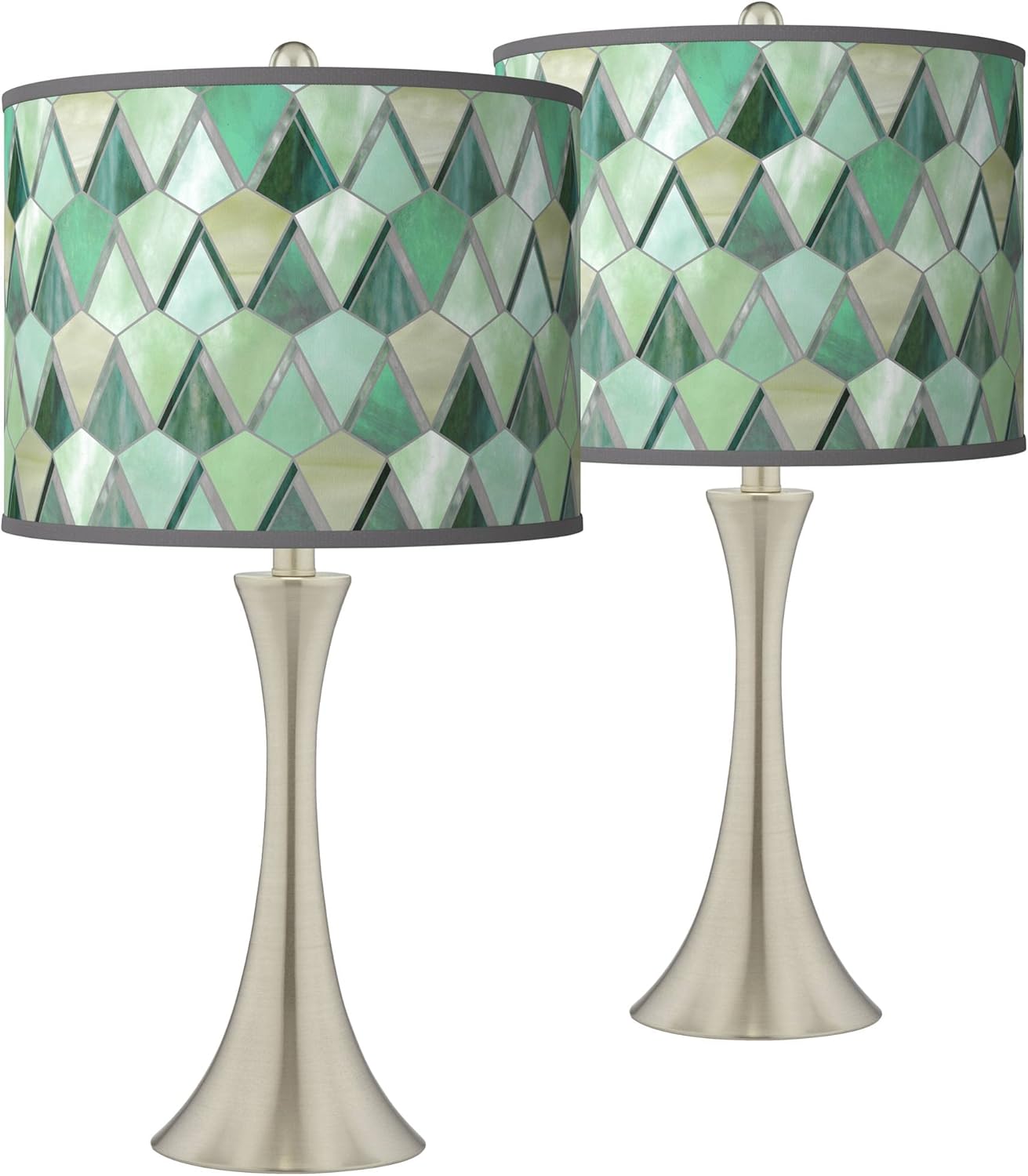 Trish 26 1/4" Misty Morning Nickel Touch Lamps Set of 2 with Print Shade
