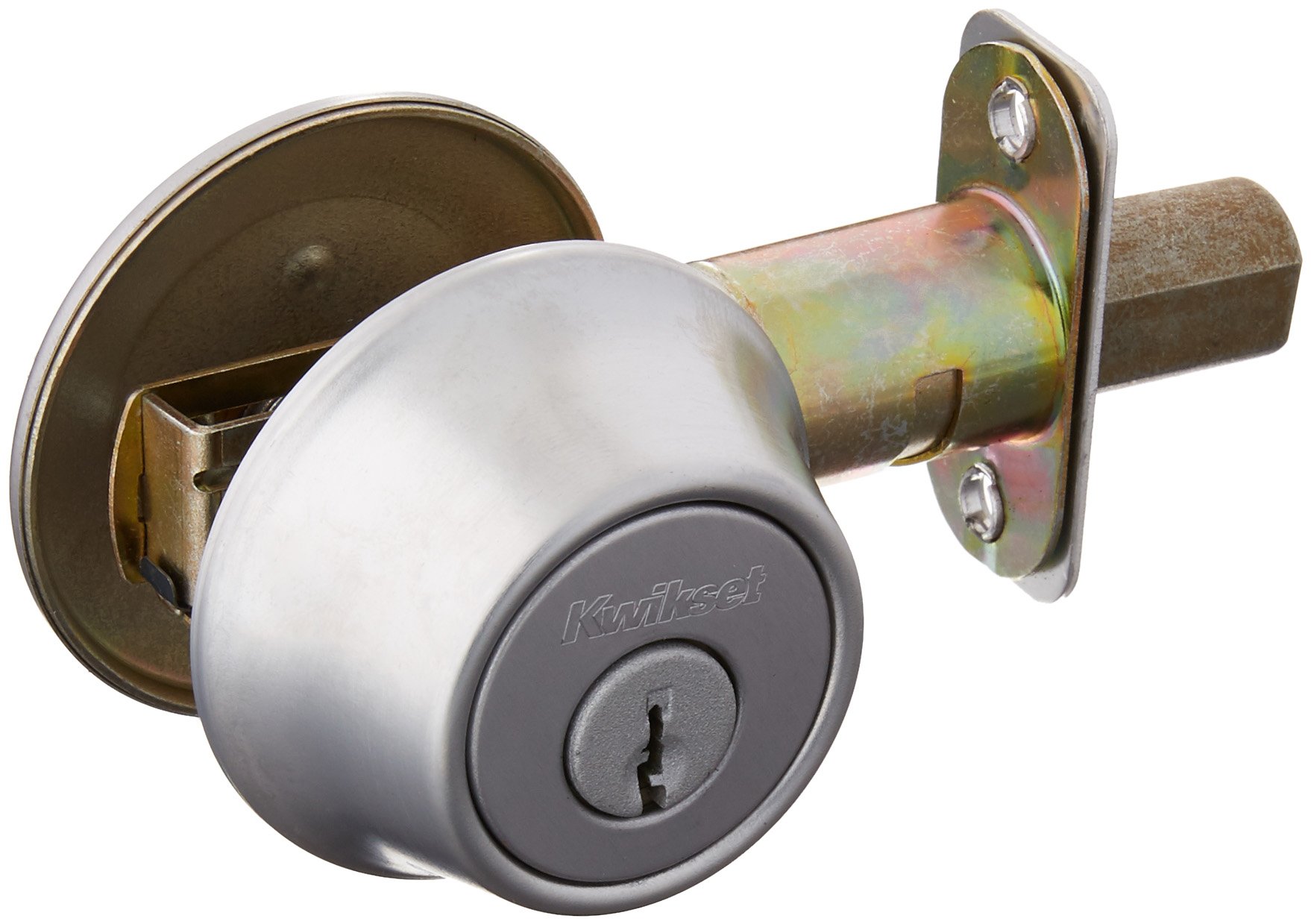 Cerradura Kwikset 96600 de cilindro simple llave exterior pestillo interior seguridad latón
