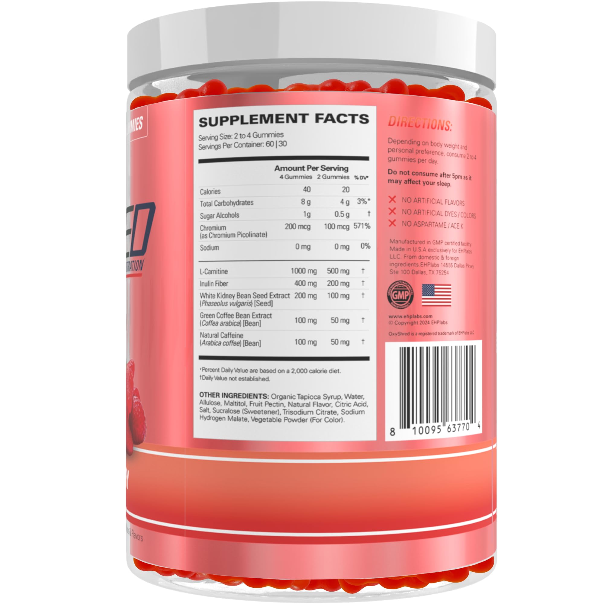 EHP Labs OxyShred Pre Workout Energy Gummies, Strawberry, 60 Servings — Amazon image 8