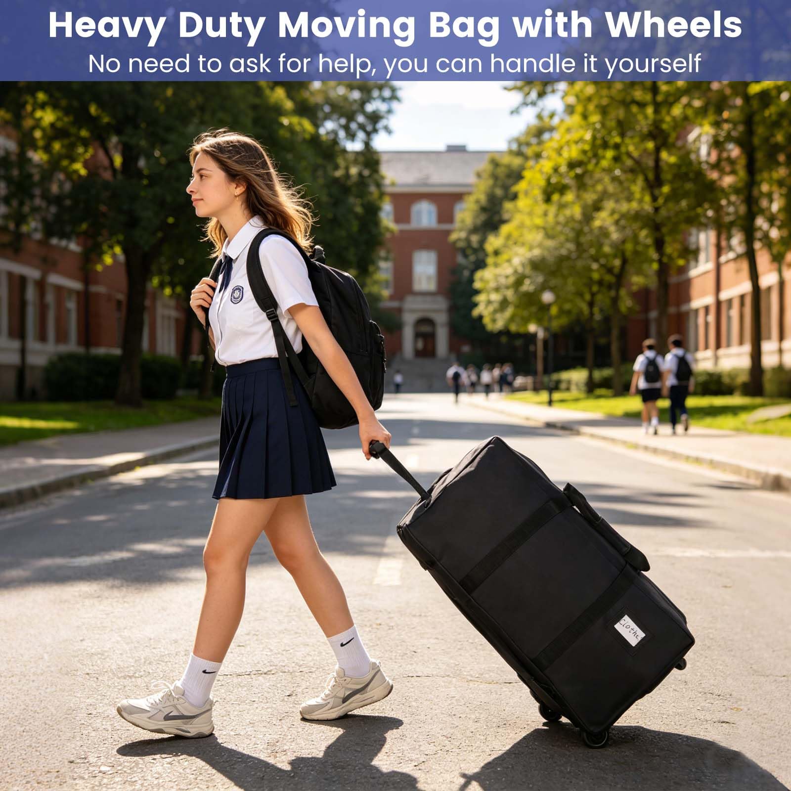 Condition photo showing As Is for heavy duty moving bags with wheels, 2-pack 92l foldable rolling duffle bag | extra large duffle bag for travel, waterproof, oxford, college dorm moving bags, packing bags for moving/traveling/camping
