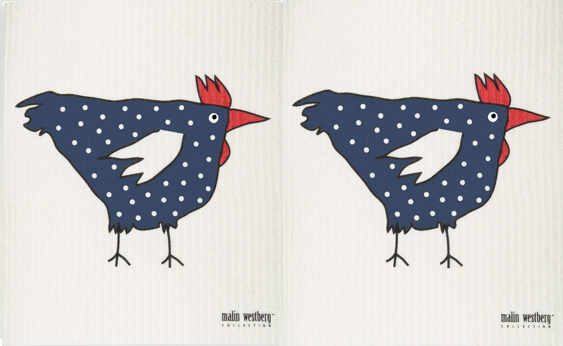 Swedish Dishcloth/Sponge Cloth Eco-Friendly Reusable - Malin Westberg Designs: Chicken Hen TUPP Rooster (2-Pk Tupp Chicken Dark Blue)