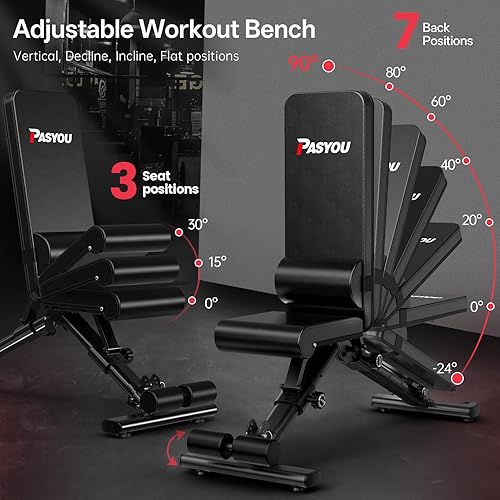 Miniatura 2 de PASYOU Adjustable Foldable Weight Bench for Home Gym with 660LBS, Workout Bench for Incline Decline Flat Bench Press, Full Body Strength Training,