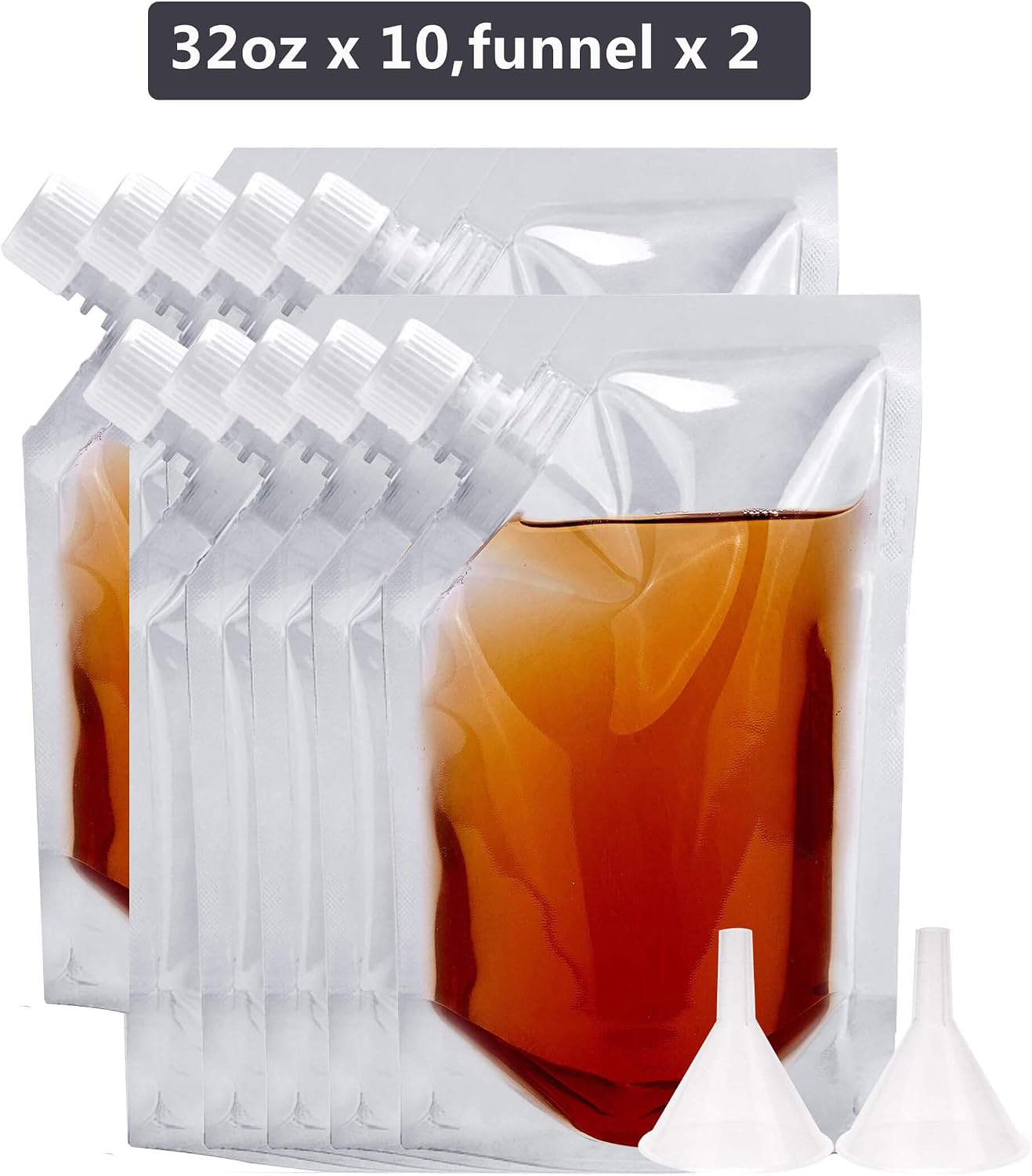 Concealable Flasks Reusable Drinking Bag - 10 Pack 32oz Plastic Drinking Flask for Liquor Cruise Pouch Hidden Sneak Alcohol Travel Beverage Flask Kits,Travel Party,with Funnel (32oz x 10)