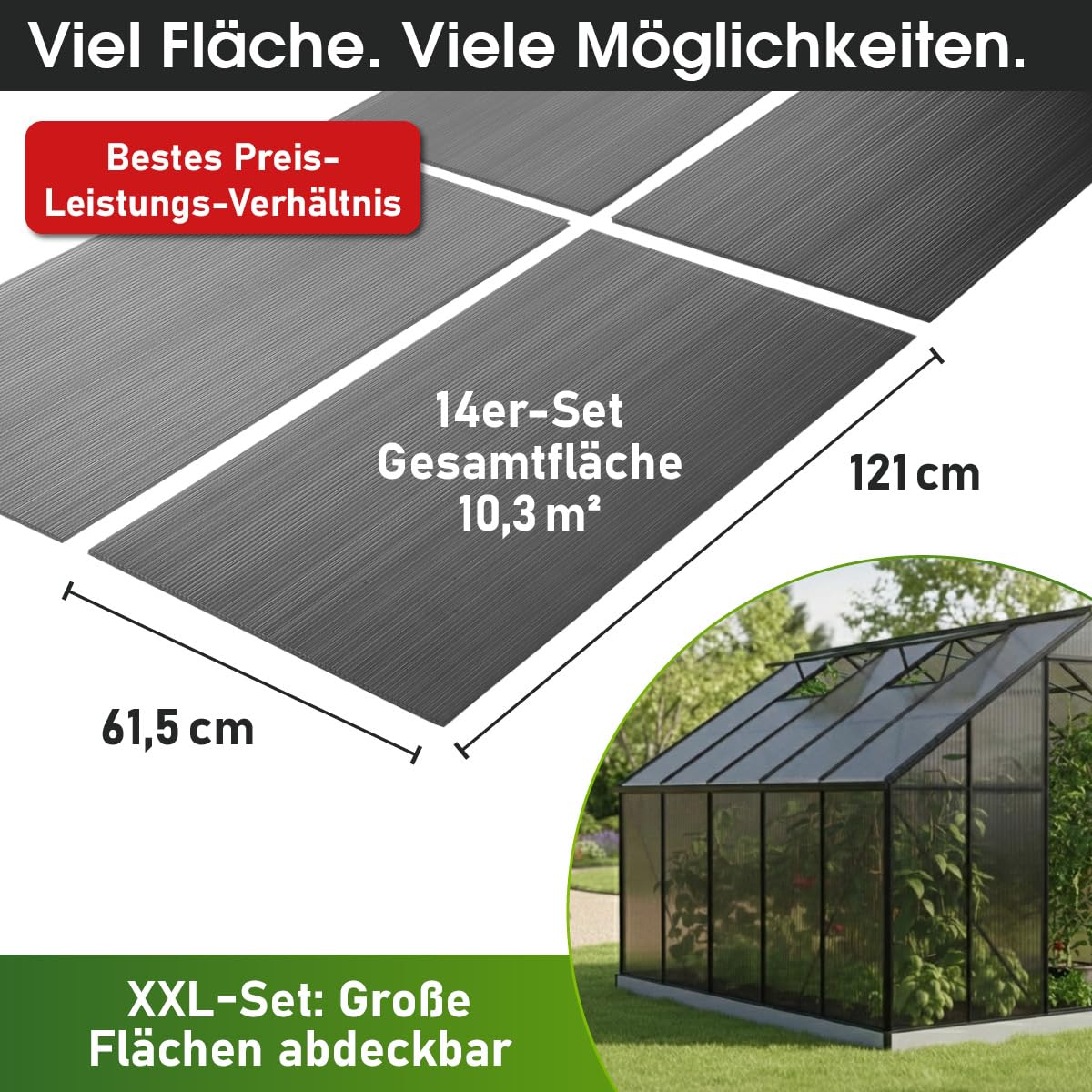 BRAST Doppelstegplatten Hohlkammerplatten 6mm | viele Varianten | Polycarbonat | 121x60.5cm - 150x60.5cm | UV-beständig bruchstabil & zuschneidbar | 121x60,5cm - 14er Set anthrazit