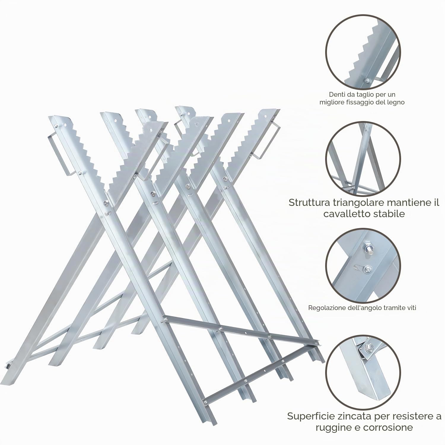 1 cavalletto per sega stabile in metallo, pieghevole, carico di 150 kg, ideale per motoseghe e lavorazione del legno, in metallo zincato, 81 x 80 x 80 x 80 cm, zincato e resistente