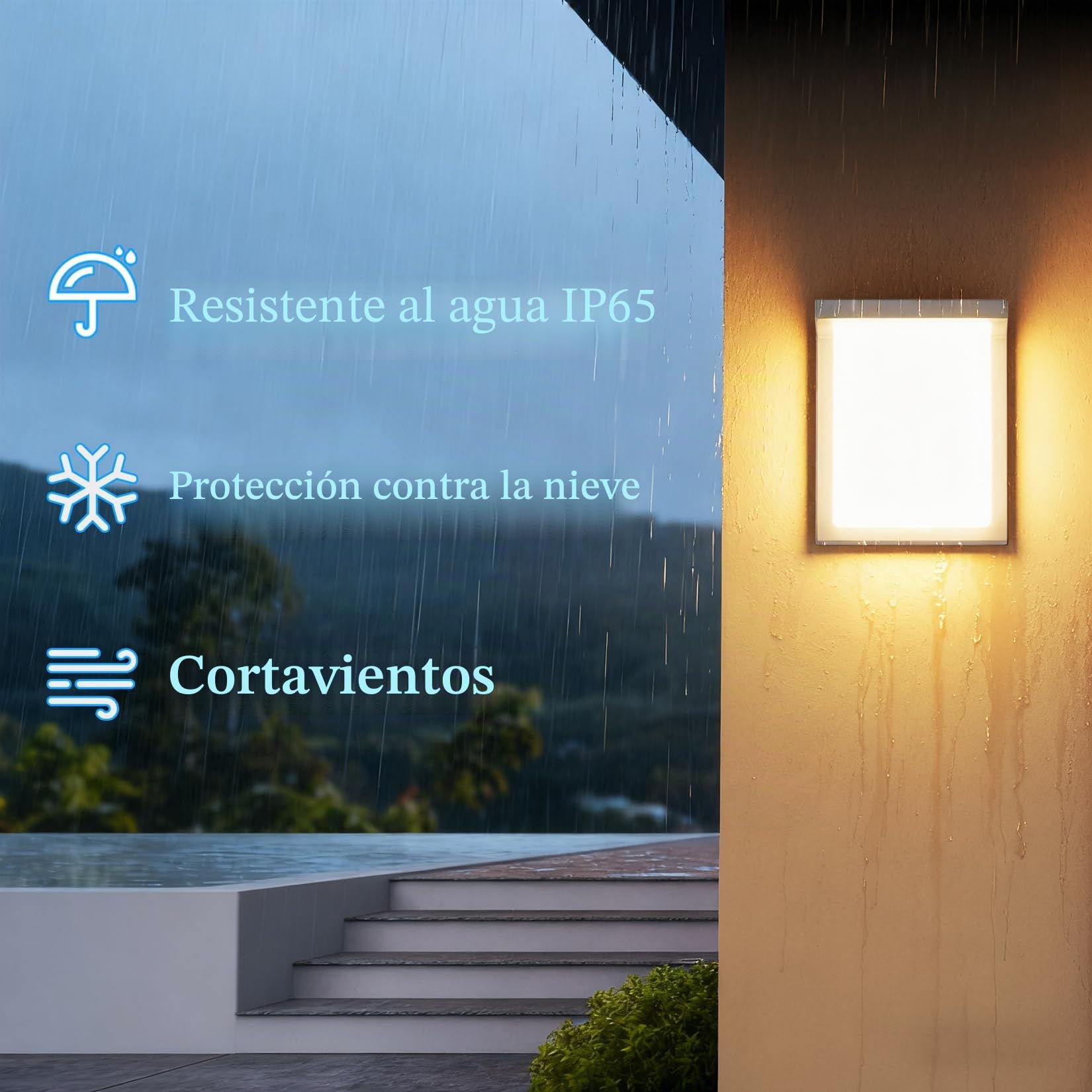 Klighten Lámpara LED para exteriores de 30 W, aplique blanco cálido de 3000 K, lámpara para exteriores IP65, aplique de aluminio para terraza, jardín, Blanco