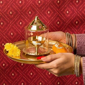 Borosil Akhand Diya Medium Brass Multicolor