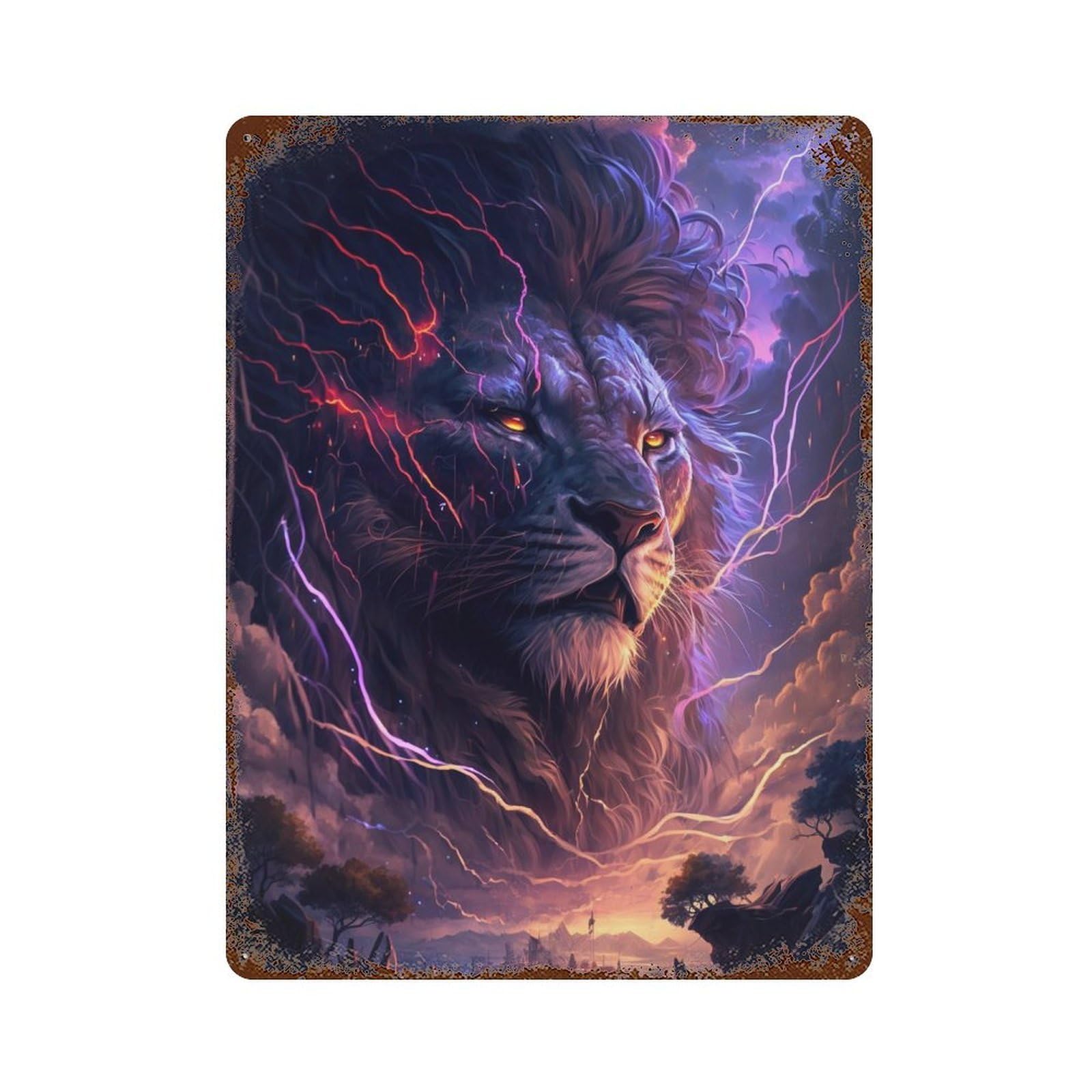 Thundering Lion Stormscape Decorative Tin Sign 15.7"x11.8", Vintage Wall Decor for Garage, Pub Or Kitchen