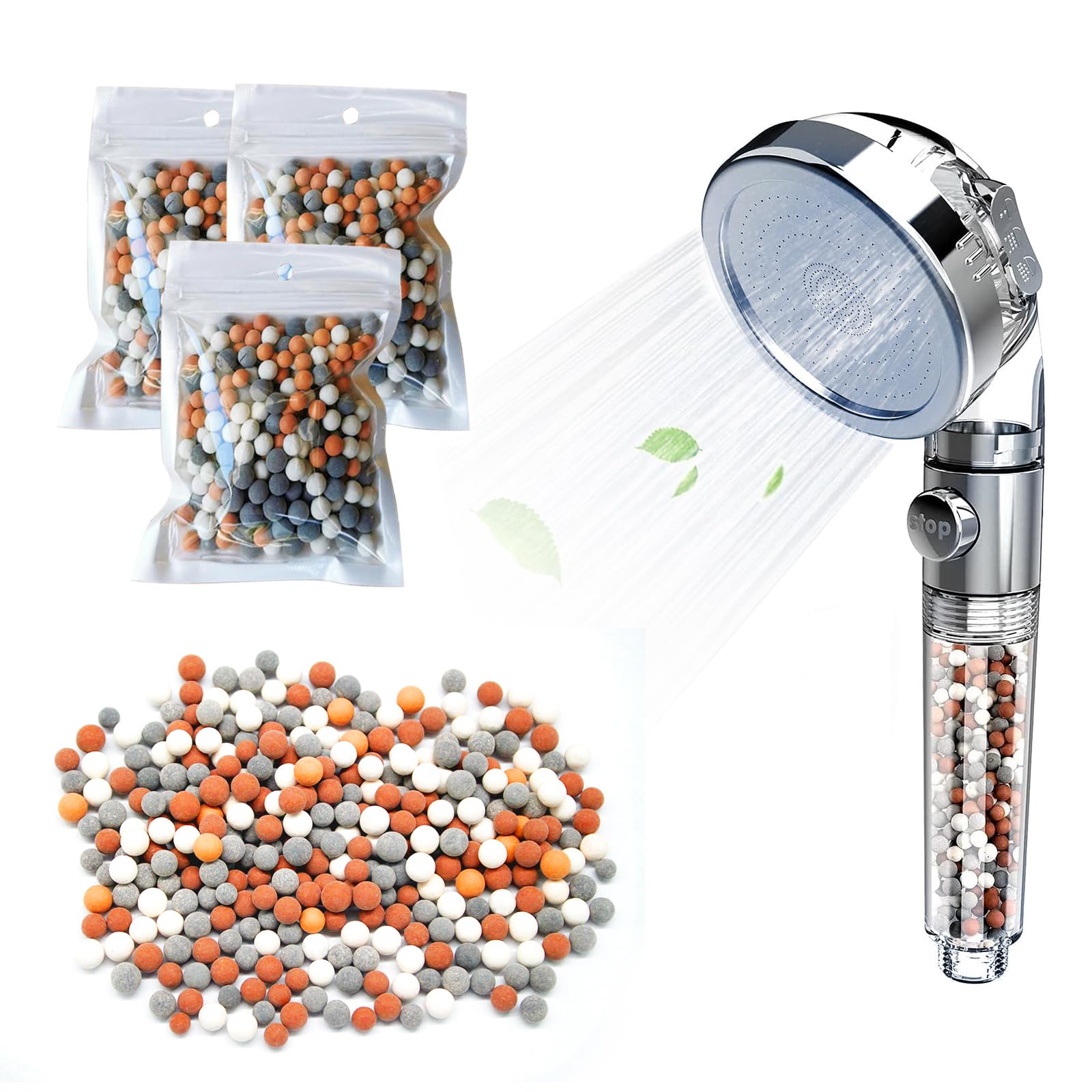 BLMHTWO 3 Packs Replacement Anion Mineral Shower Head Bead Four Color Shower Head Beads Shower Filter Water Stone Beads Filtration Mineral Beads Stones Balls Suitable for Filtered Shower Head