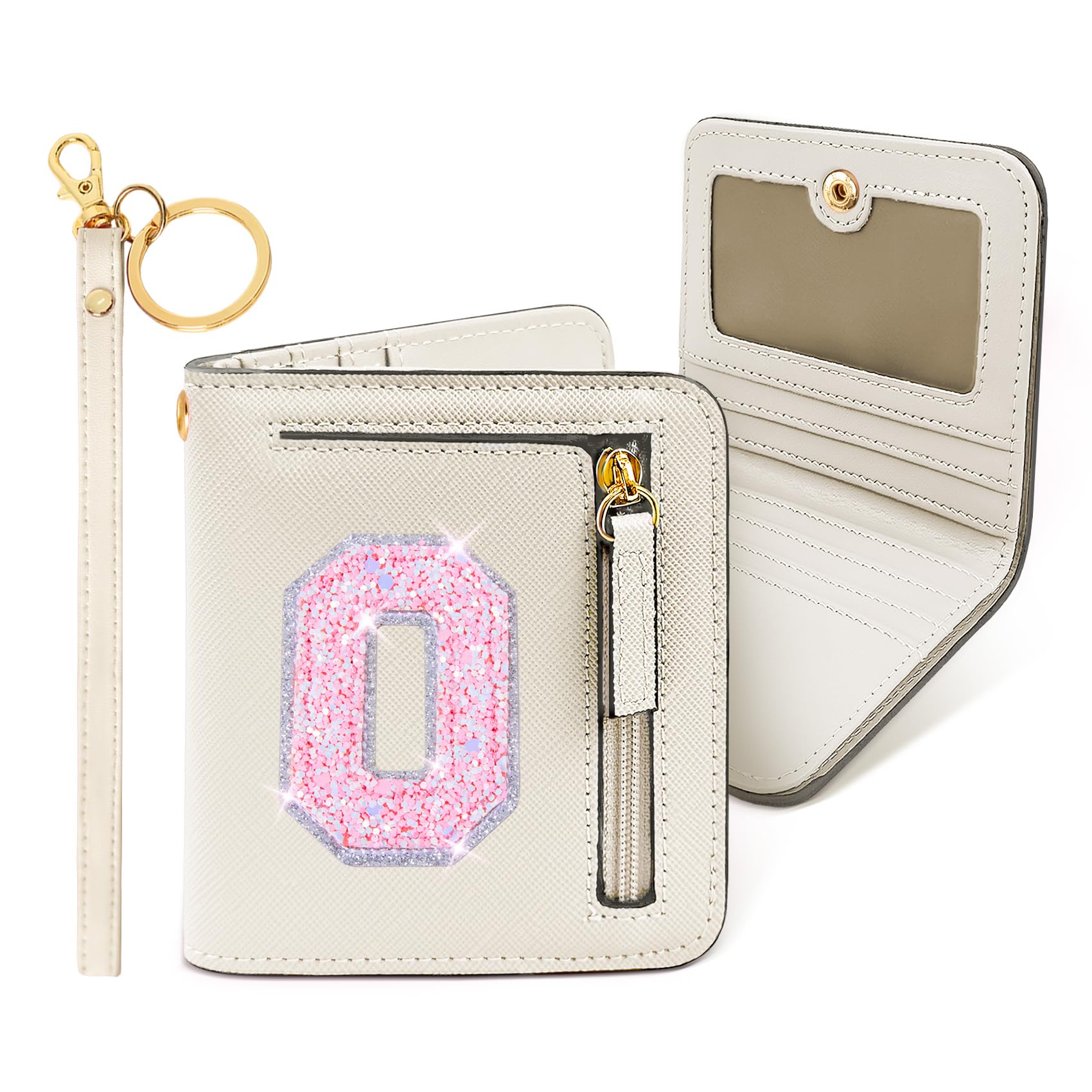 COSHAYSOO Mini Wallet with RFID Blocking Initial Monogrammed for Girls Birthday Valentines Easter Mothers Nurse Day Graduation Thanksgiving Appreciation Halloween Christmas New Year Gifts Cream O